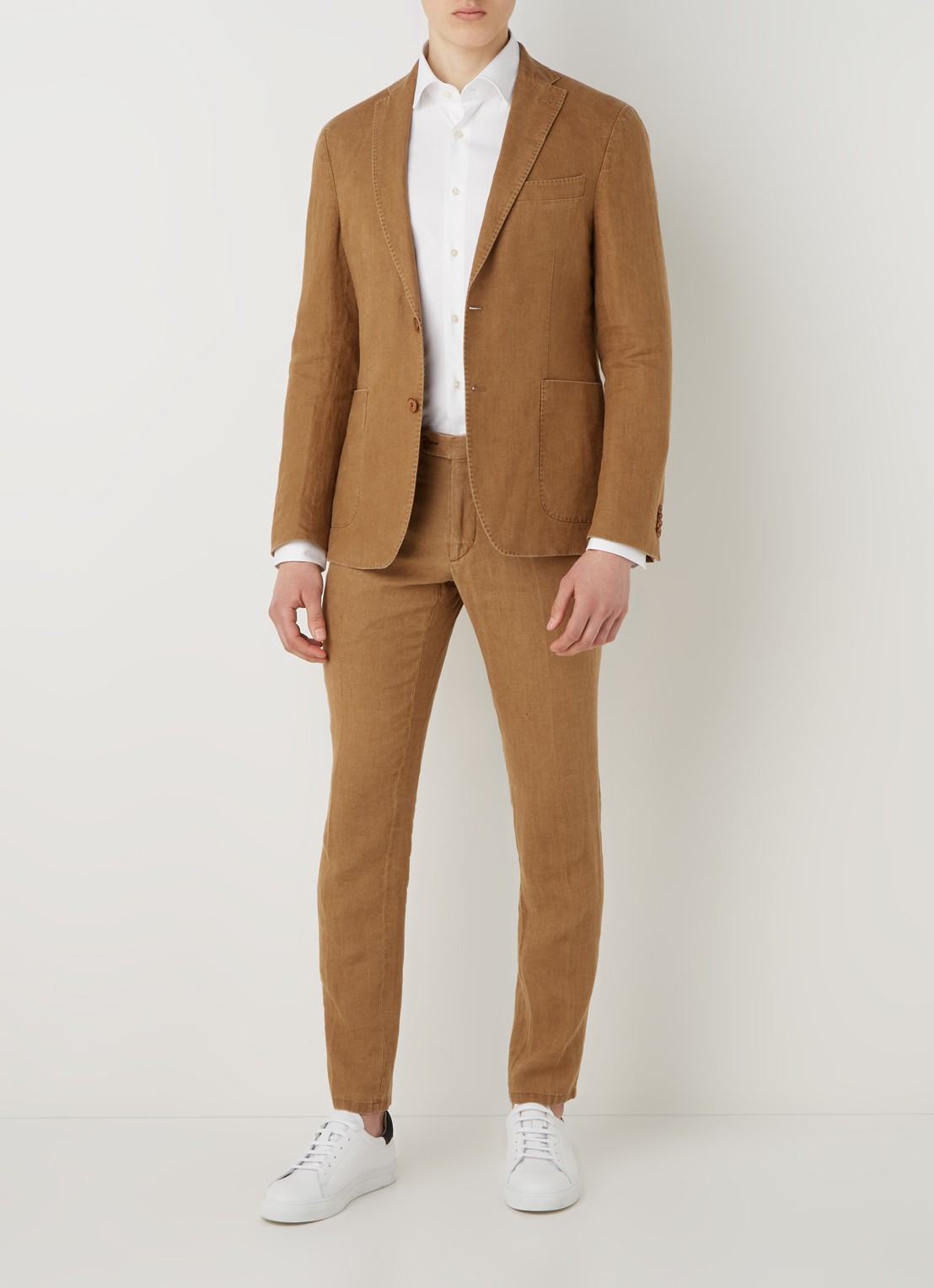 Van Gils Elray slim fit colbert van linnen - voorkant 2 camel