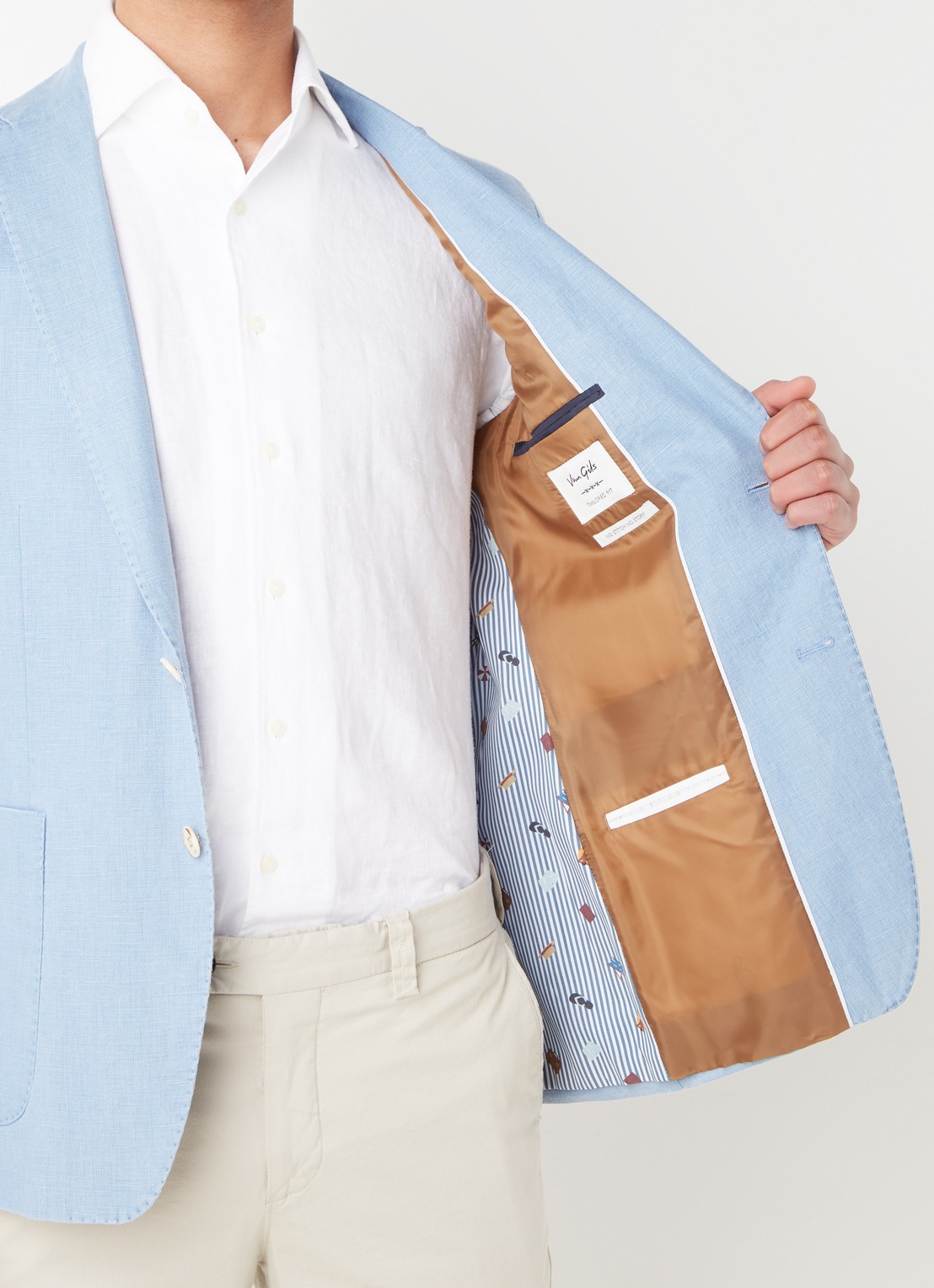 Van Gils Elray slim fit colbert van linnen - detail 4 lichtblauw