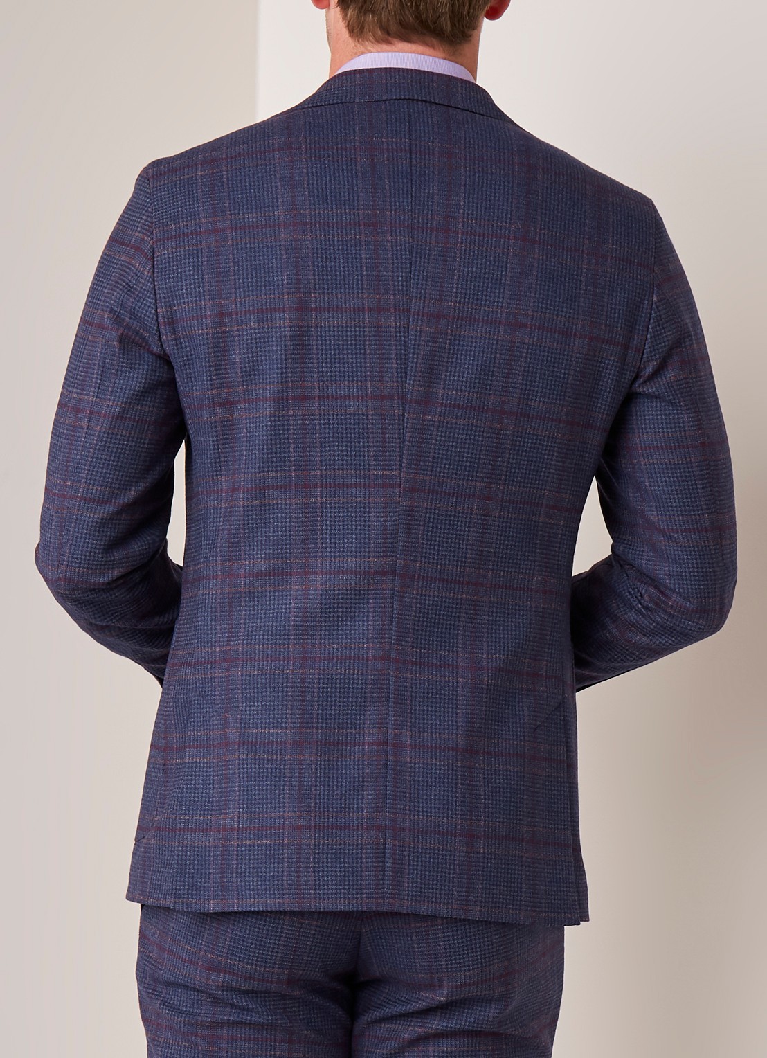Van Gils Elray tailored fit colbert van scheerwol met ruitdessin - achterkant blauw