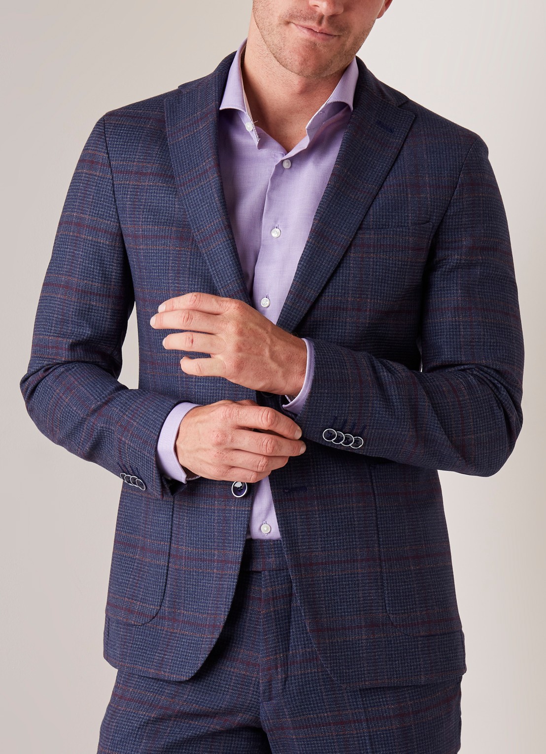 Van Gils Elray tailored fit colbert van scheerwol met ruitdessin - detail 4 blauw