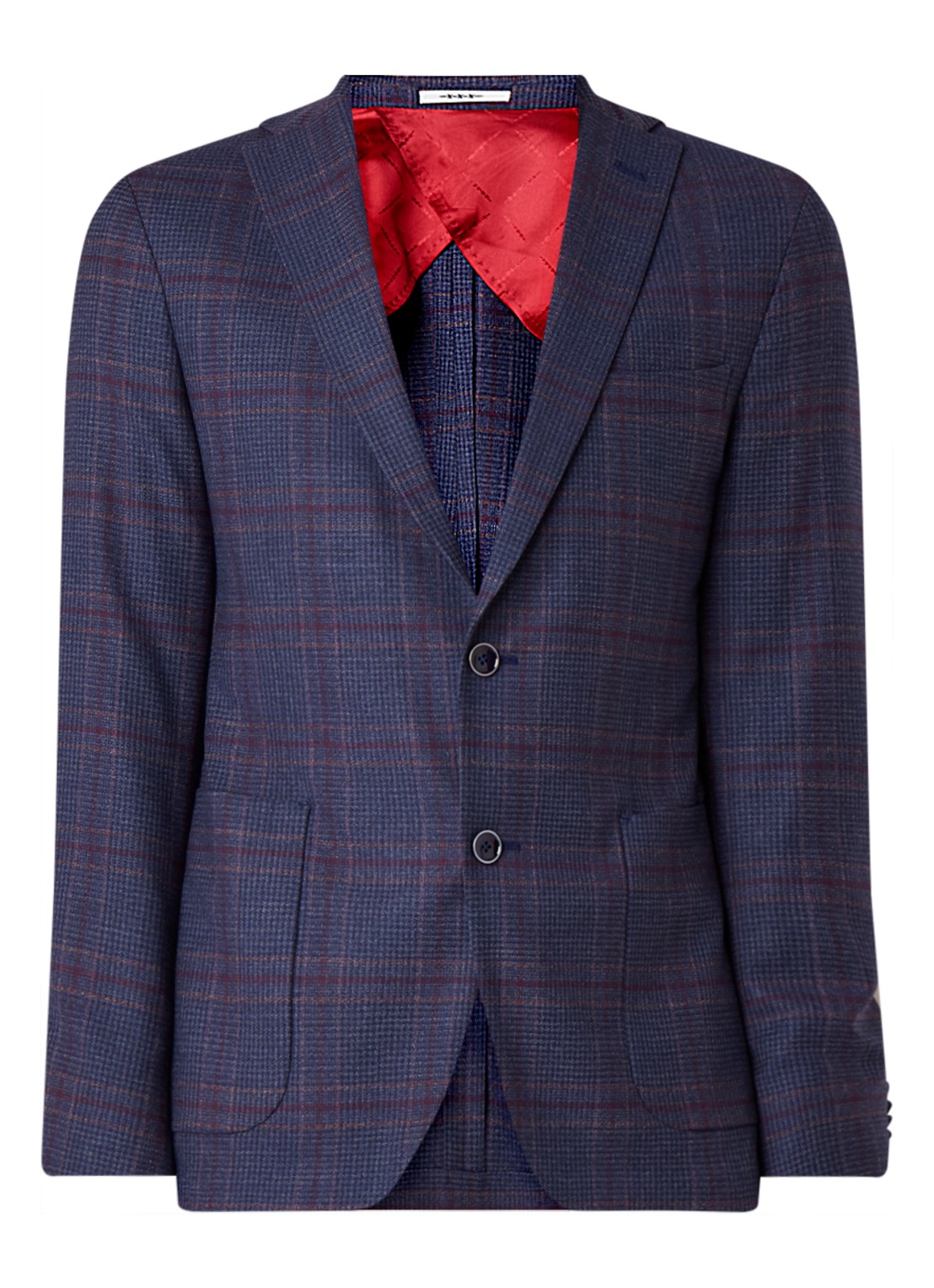 Van Gils Elray tailored fit colbert van scheerwol met ruitdessin - voorkant 2 blauw