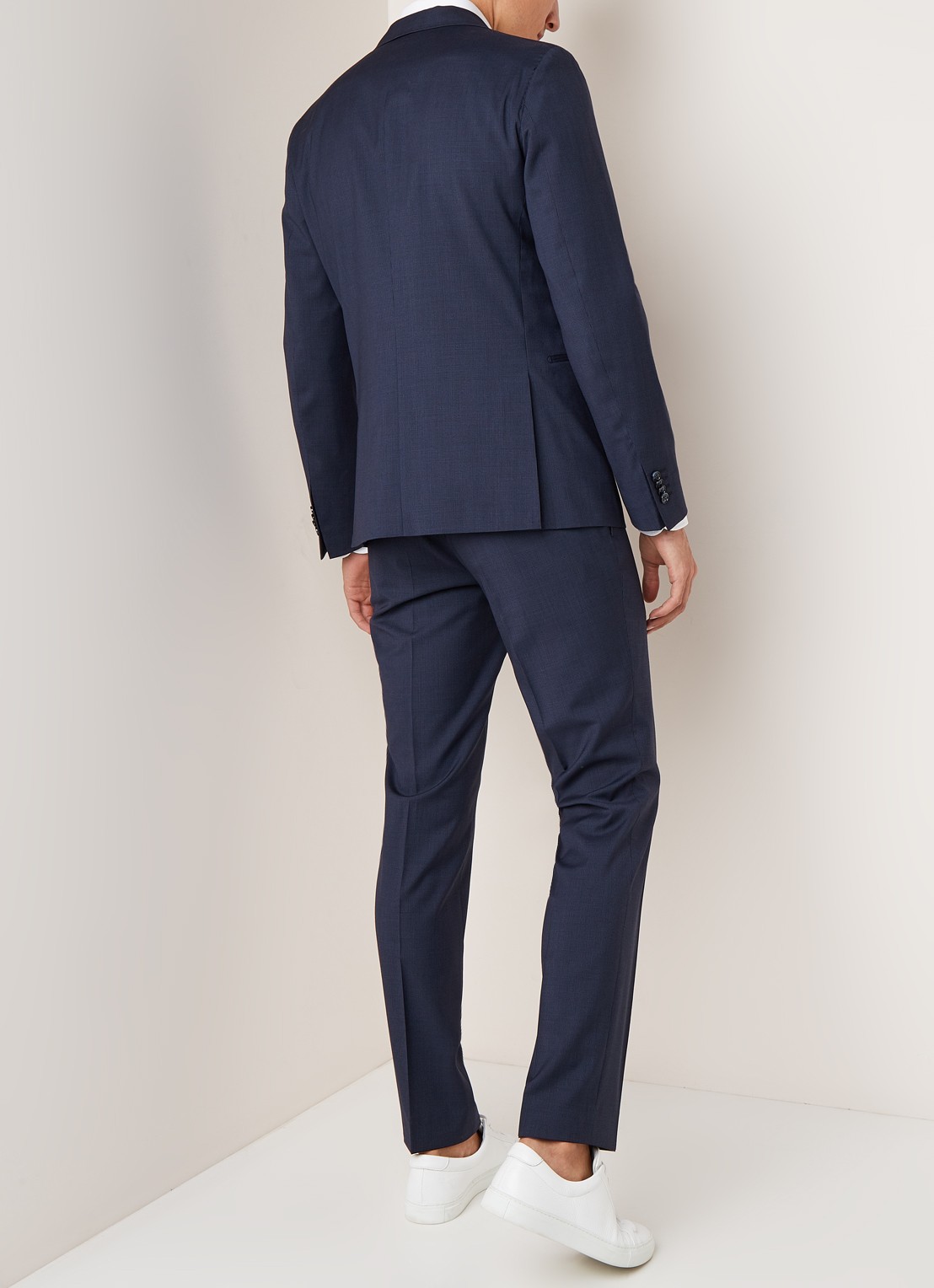 Van Gils Elray Welt tailored fit pak van scheerwol met micro pied-de-poule desisn - achterkant blauw