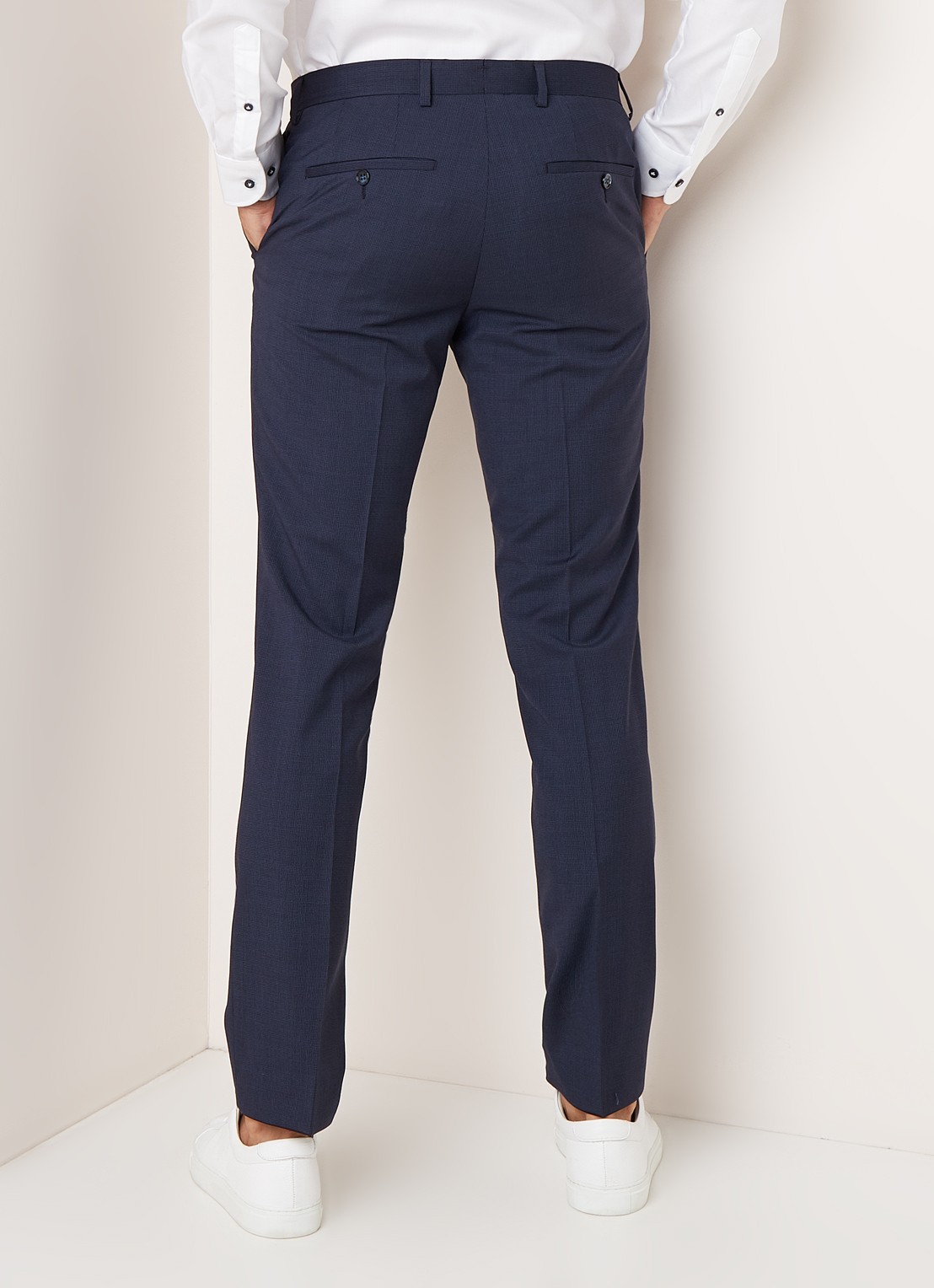 Van Gils Elray Welt tailored fit pak van scheerwol met micro pied-de-poule desisn - detail 3 blauw