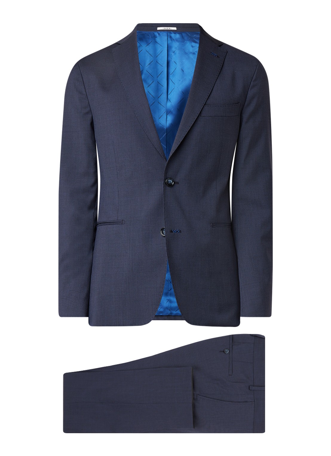 Van Gils Elray Welt tailored fit pak van scheerwol met micro pied-de-poule desisn - voorkant 7 blauw
