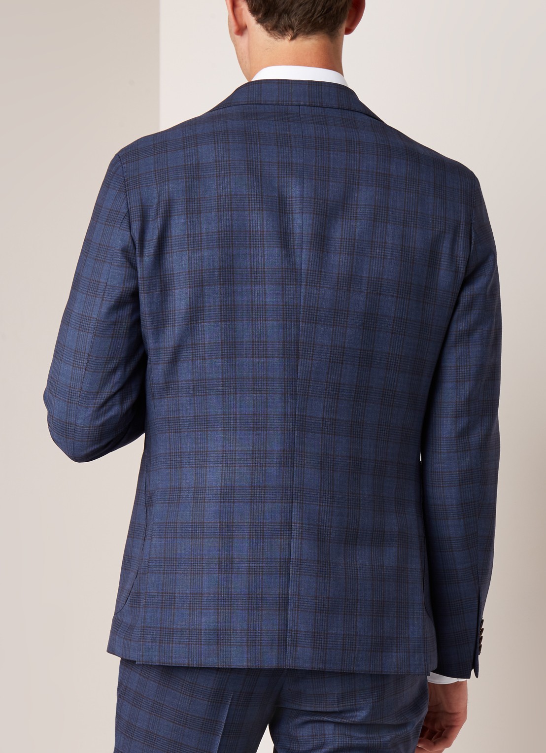 Van Gils Elwyn tailored fit colbert met ruitdessin - achterkant blauw