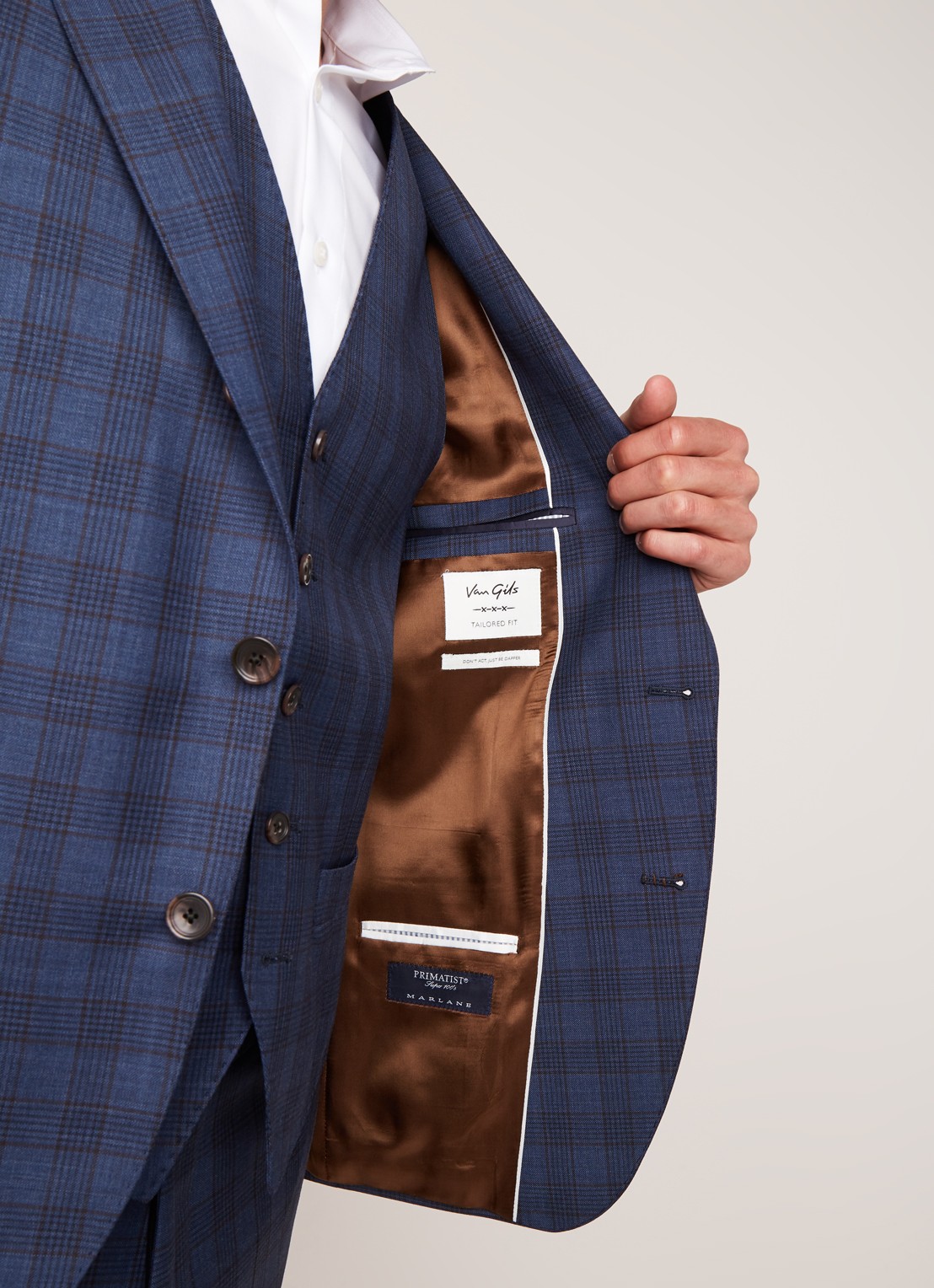 Van Gils Elwyn tailored fit colbert met ruitdessin - detail 3 blauw