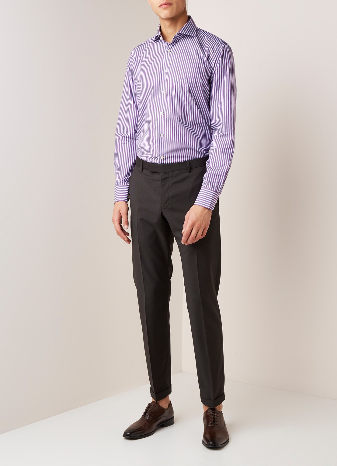 Van Gils Enzo tailored fit overhemd met streepdessin - voorkant 3 paars