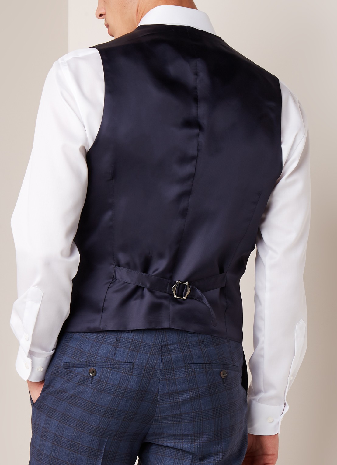 Van Gils Evion gilet van scheerwol met ruitdessin - achterkant blauw