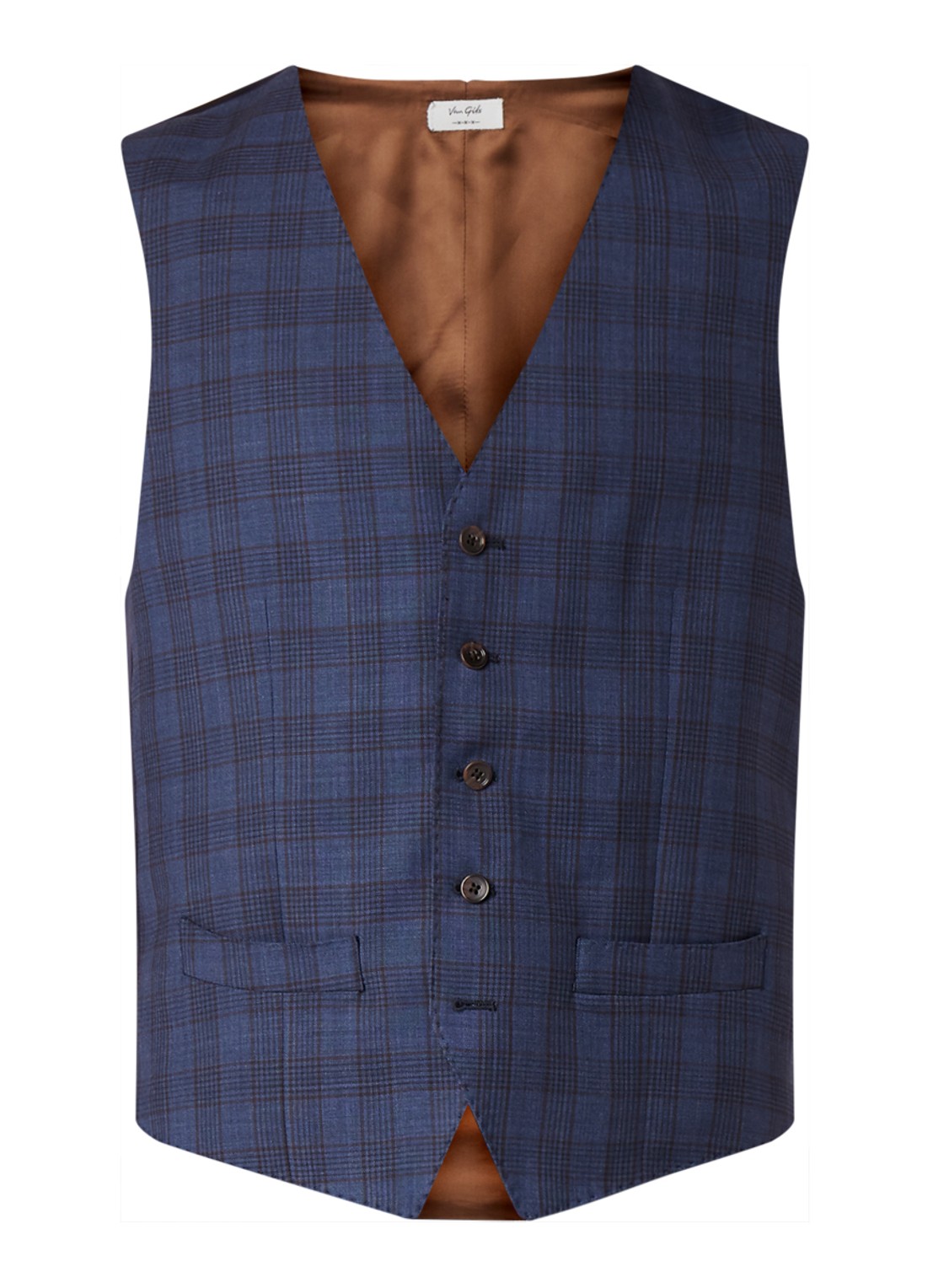Van Gils Evion gilet van scheerwol met ruitdessin - voorkant 2 blauw