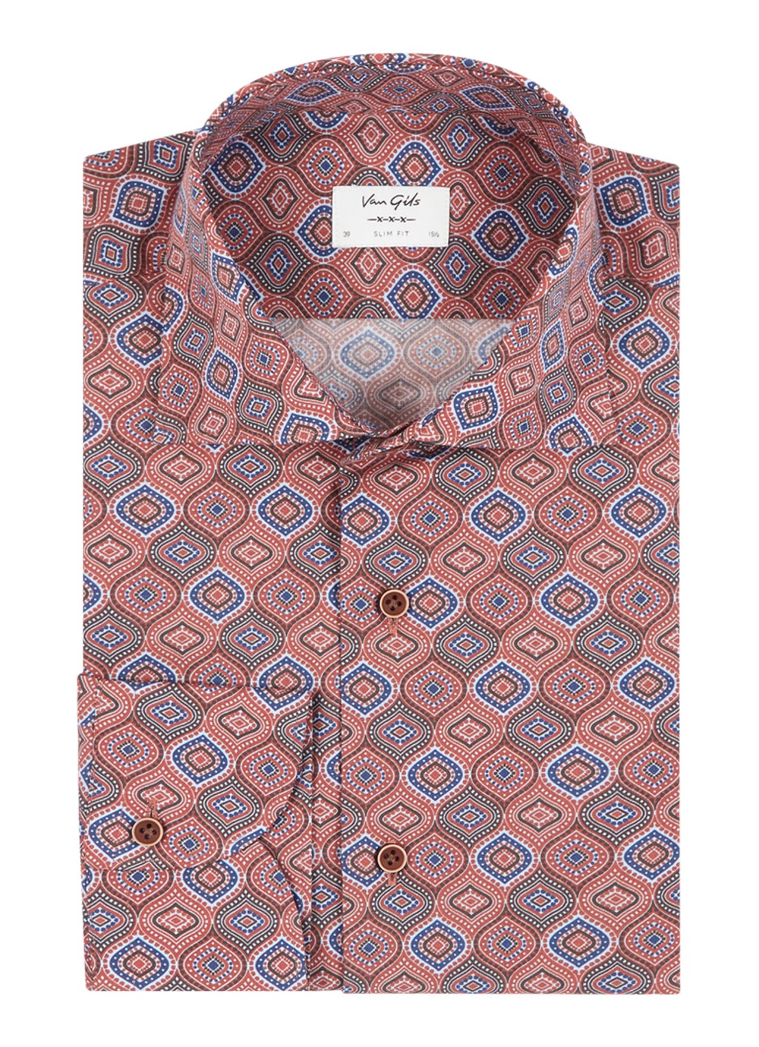 Van Gils Exan slim fit overhemd met retro dessin - voorkant 3 steenrood