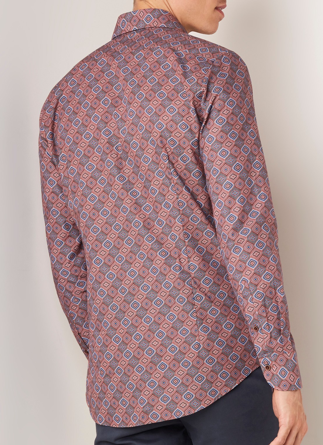 Van Gils Exan slim fit overhemd met retro dessin - achterkant steenrood
