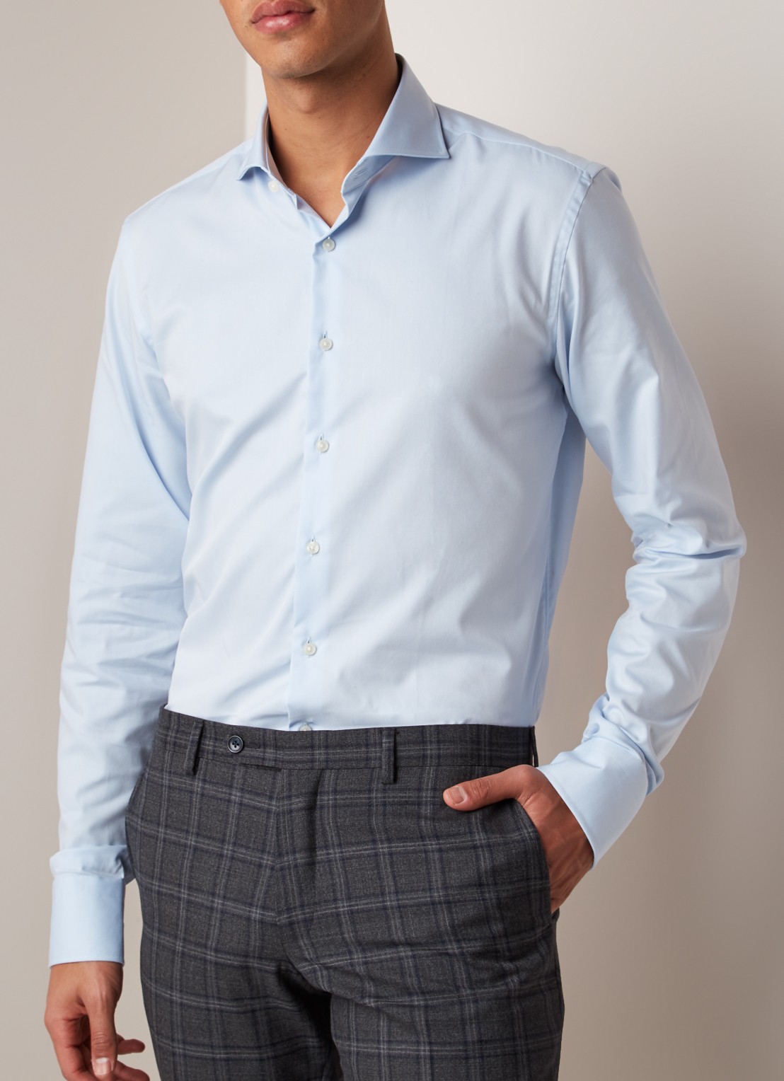Van Gils Extreme slim fit overhemd met stretch - detail lichtblauw