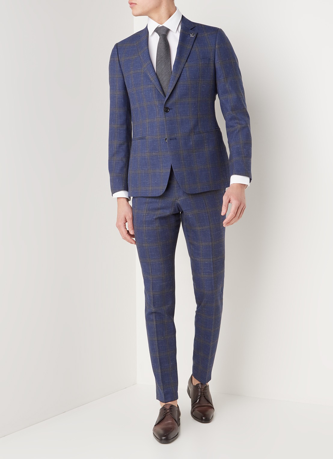Zared Van Gils Zared Split colbert in linnenblend met ruitdessin • Blauw • de ...