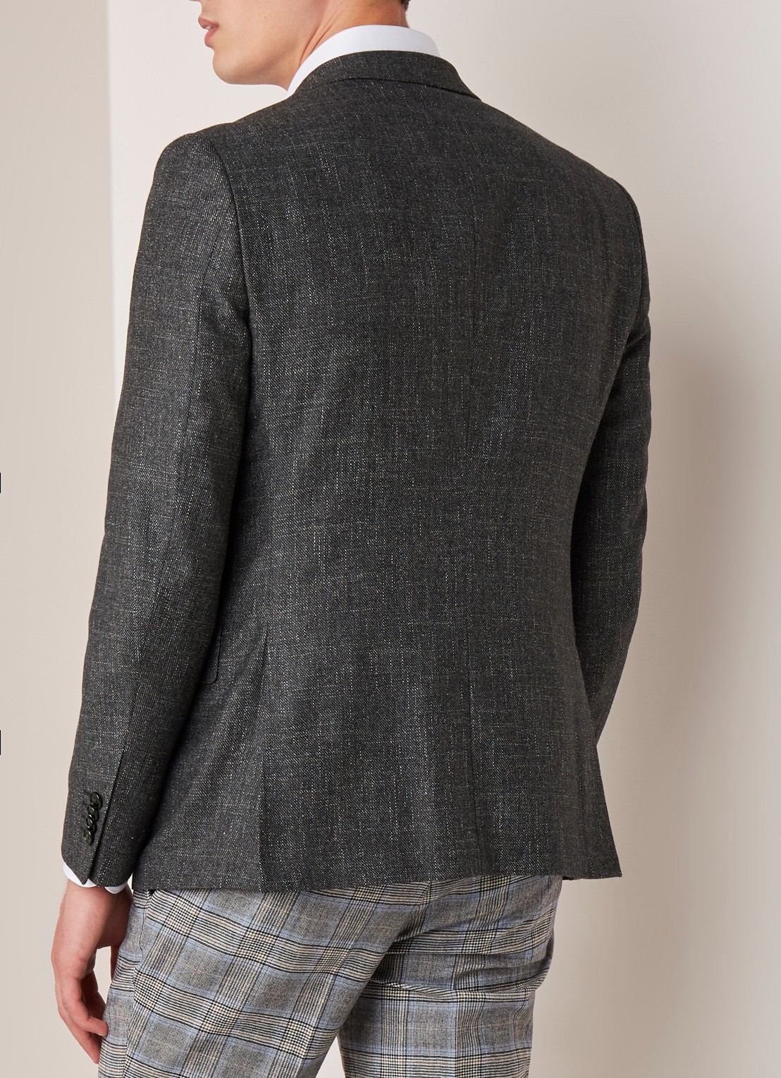 Van Gils Zayn slim fit colbert in gemêleerde wolblend - achterkant donkergroen
