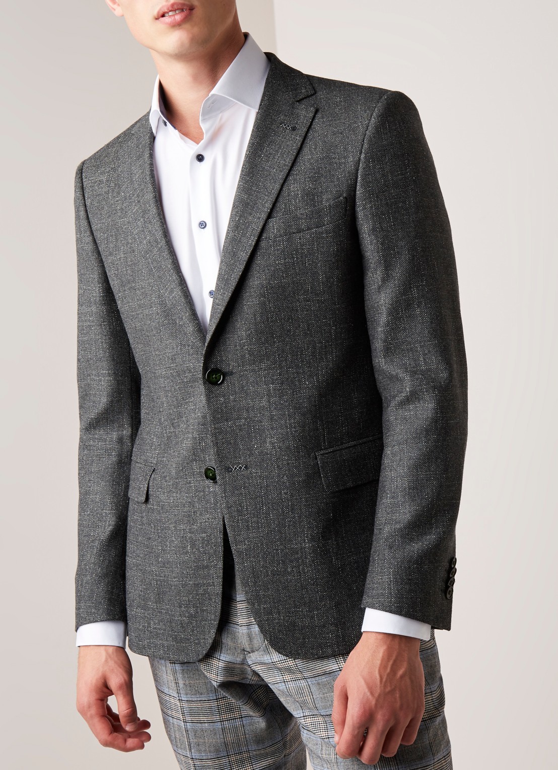 Van Gils Zayn slim fit colbert in gemêleerde wolblend - detail 4 donkergroen