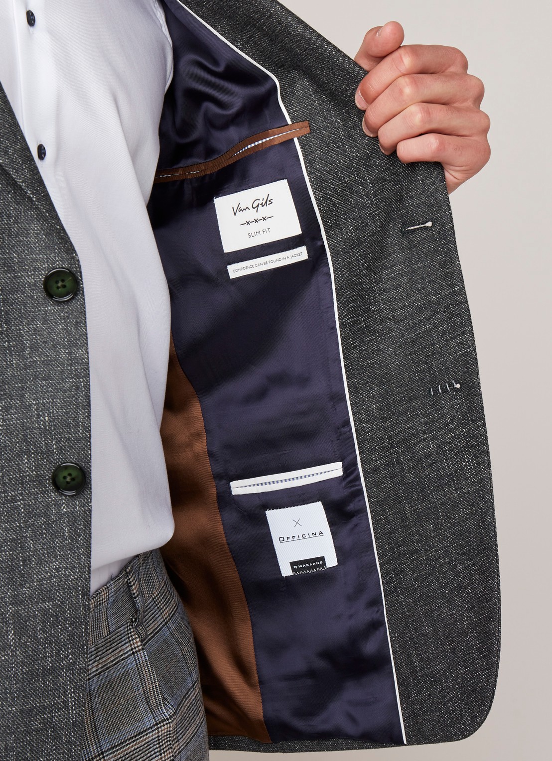 Van Gils Zayn slim fit colbert in gemêleerde wolblend - detail 5 donkergroen
