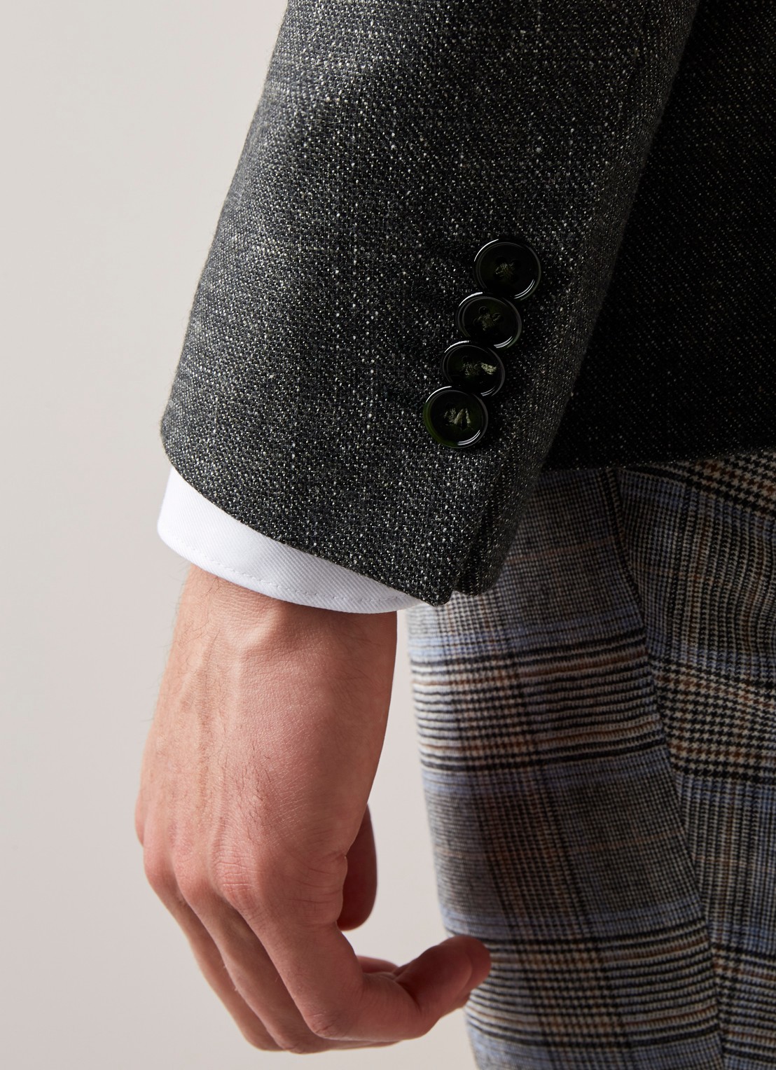 Van Gils Zayn slim fit colbert in gemêleerde wolblend - detail 7 donkergroen
