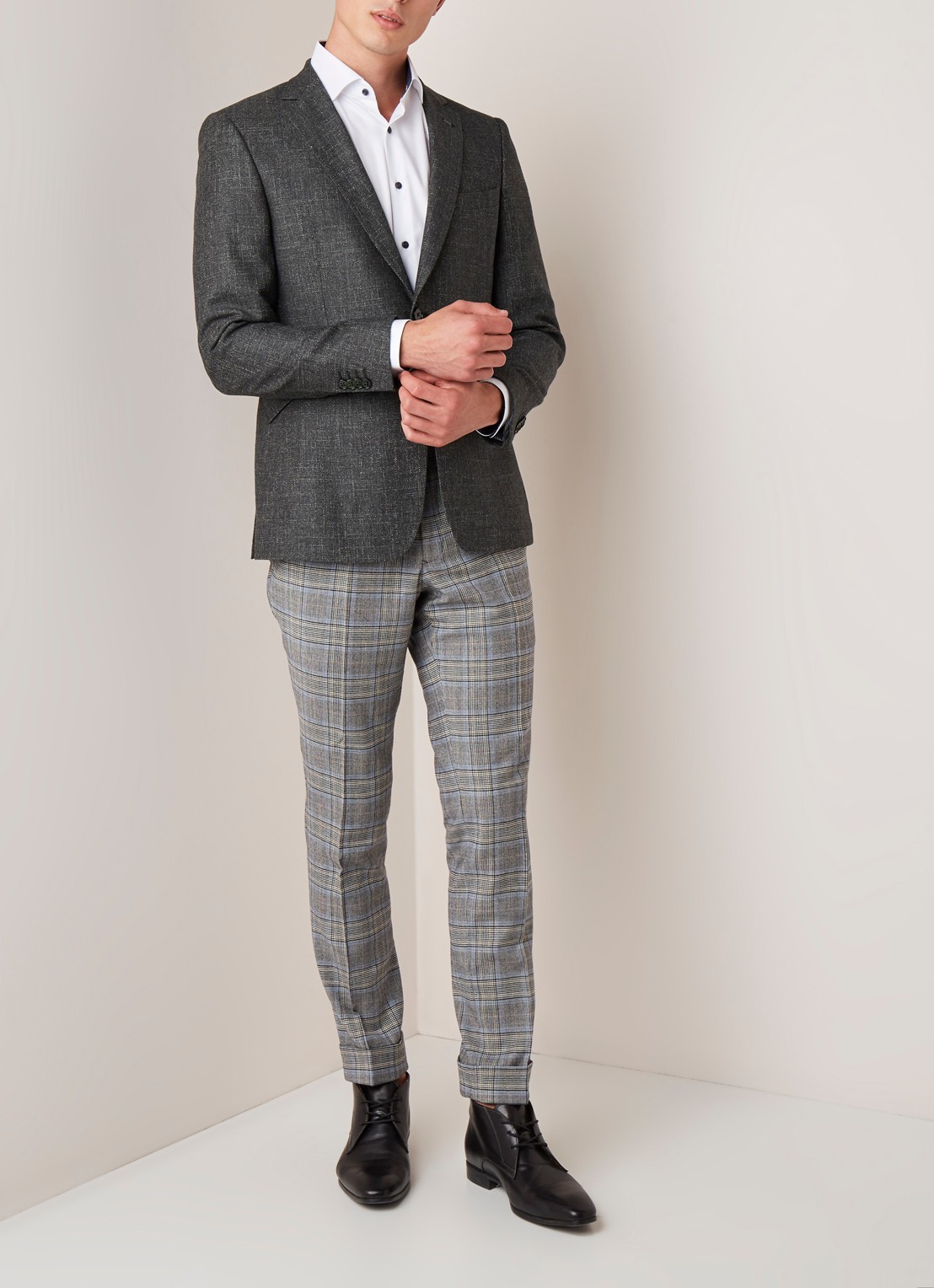 Van Gils Zayn slim fit colbert in gemêleerde wolblend - voorkant 3 donkergroen