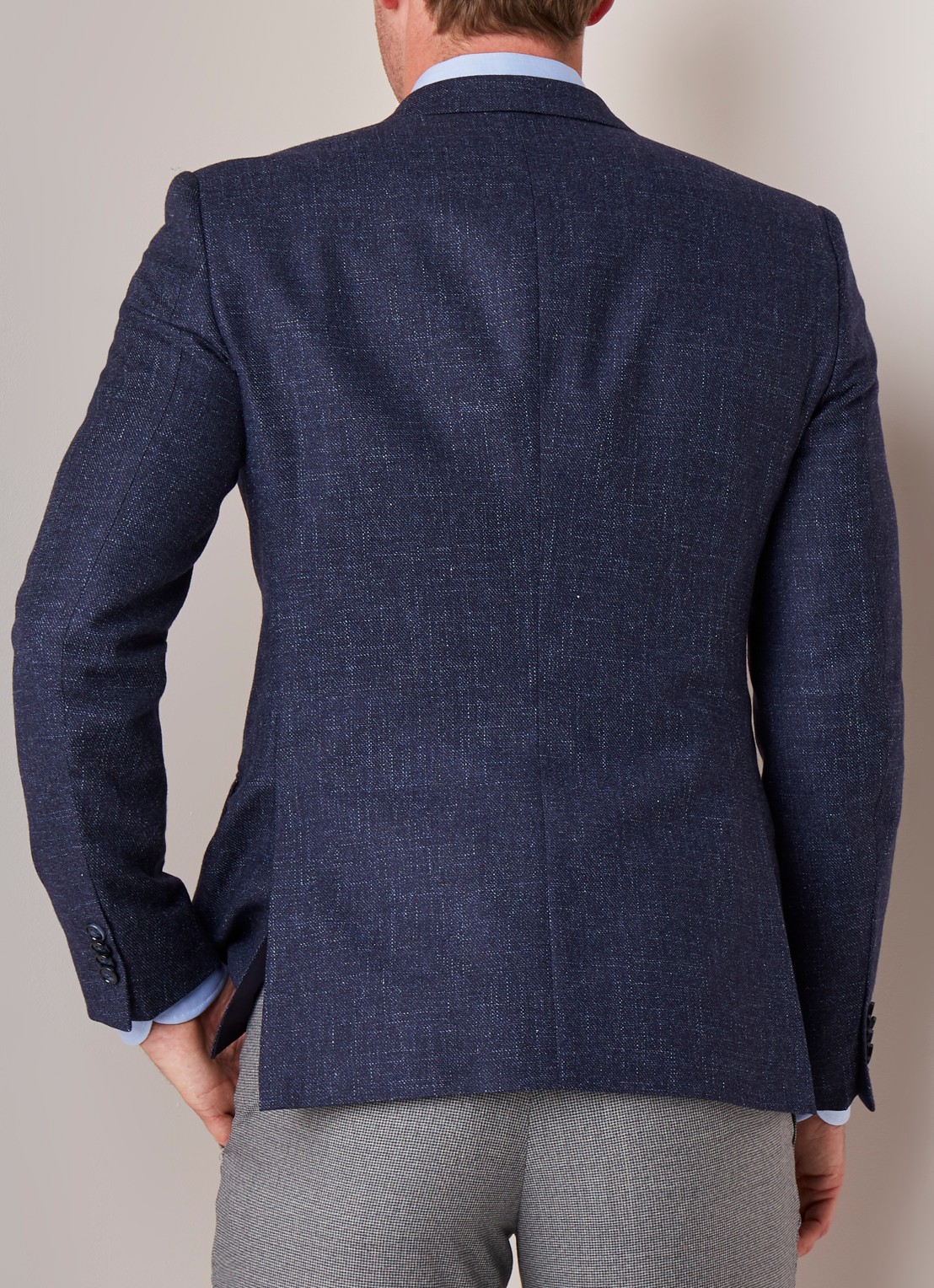 Van Gils Zayn slim fit colbert in gemêleerde wolblend - achterkant 6 blauw