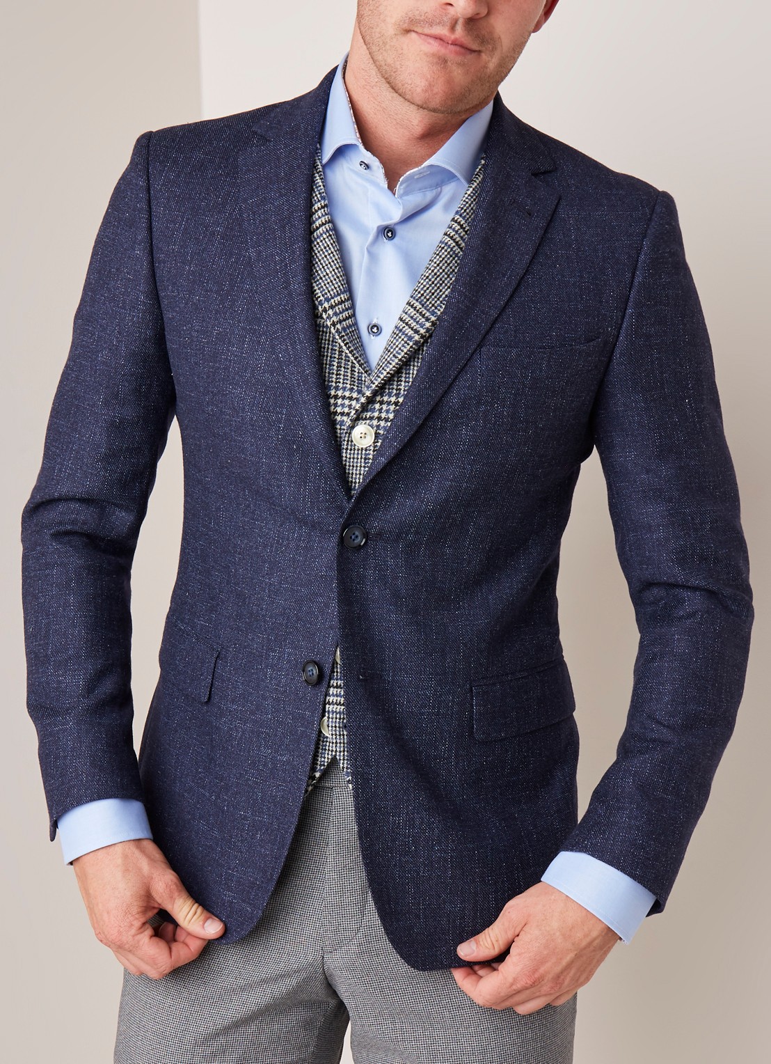 Van Gils Zayn slim fit colbert in gemêleerde wolblend - detail 3 blauw