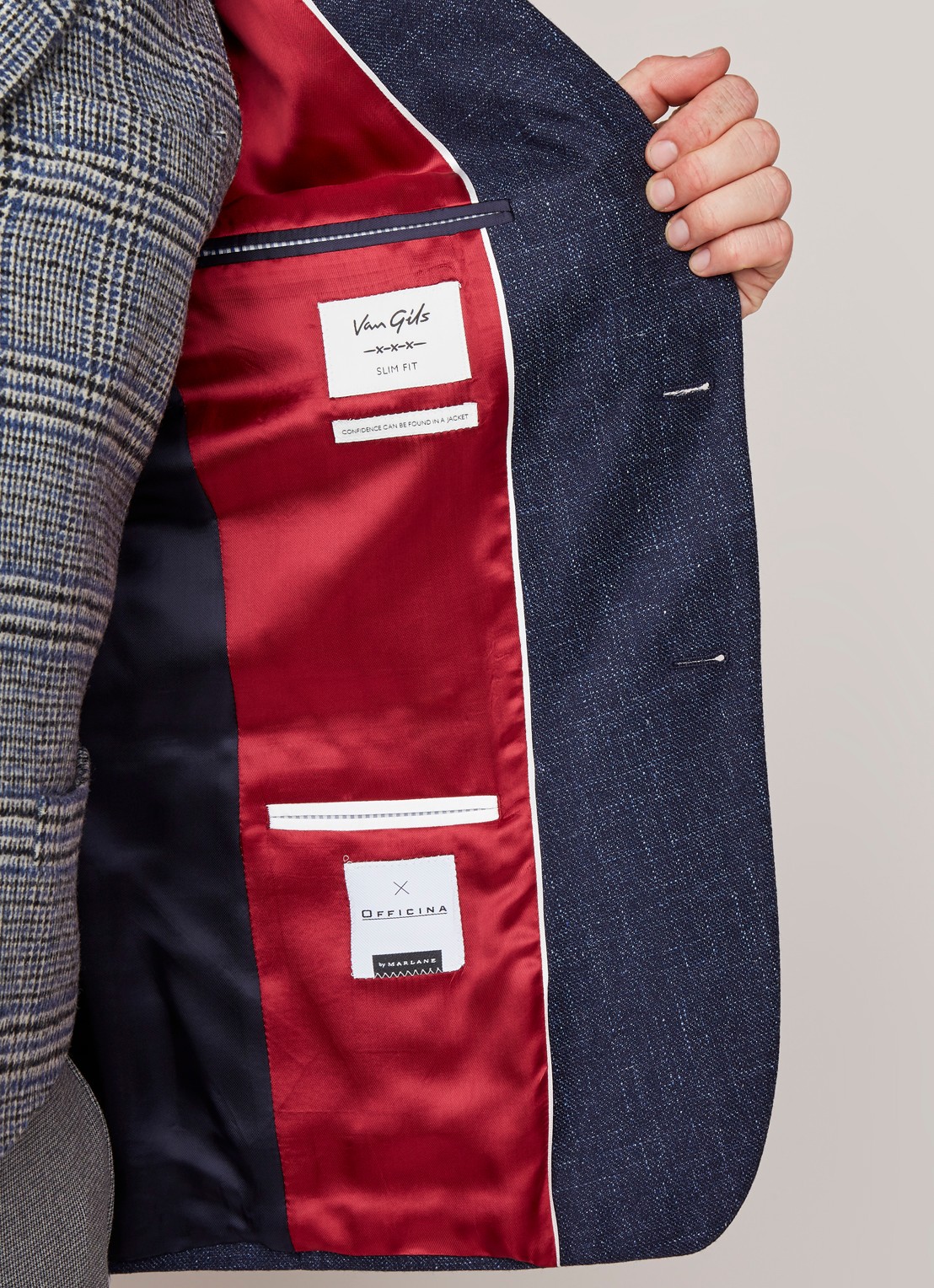 Van Gils Zayn slim fit colbert in gemêleerde wolblend - detail 4 blauw