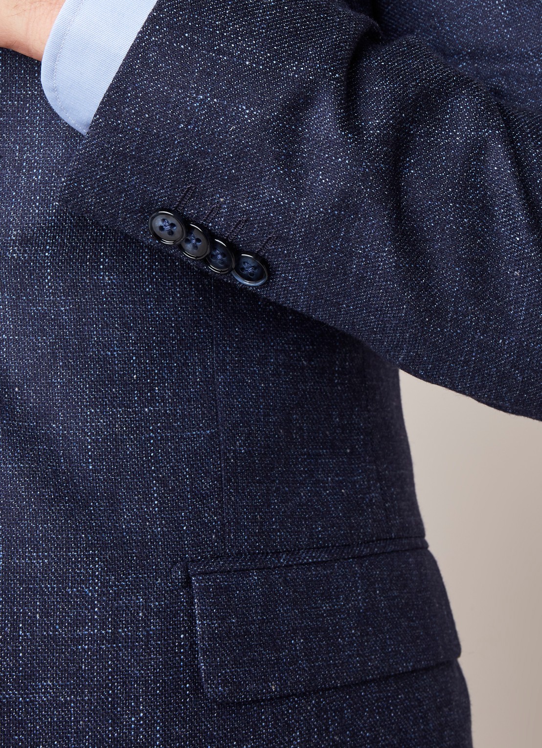 Van Gils Zayn slim fit colbert in gemêleerde wolblend - detail 5 blauw