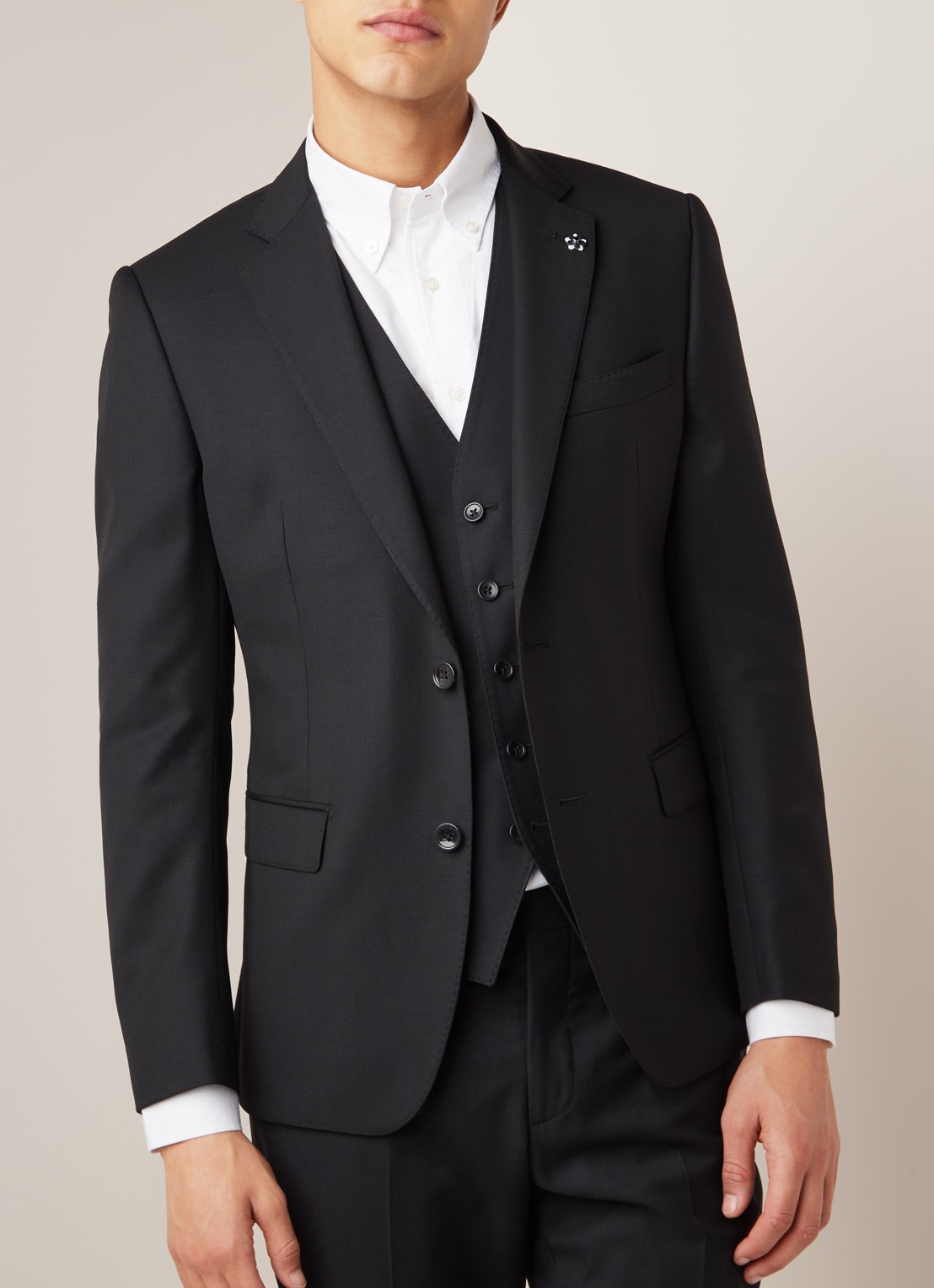 Van Gils Zayn slim fit colbert in wolblend met dubbele split - detail 3 zwart