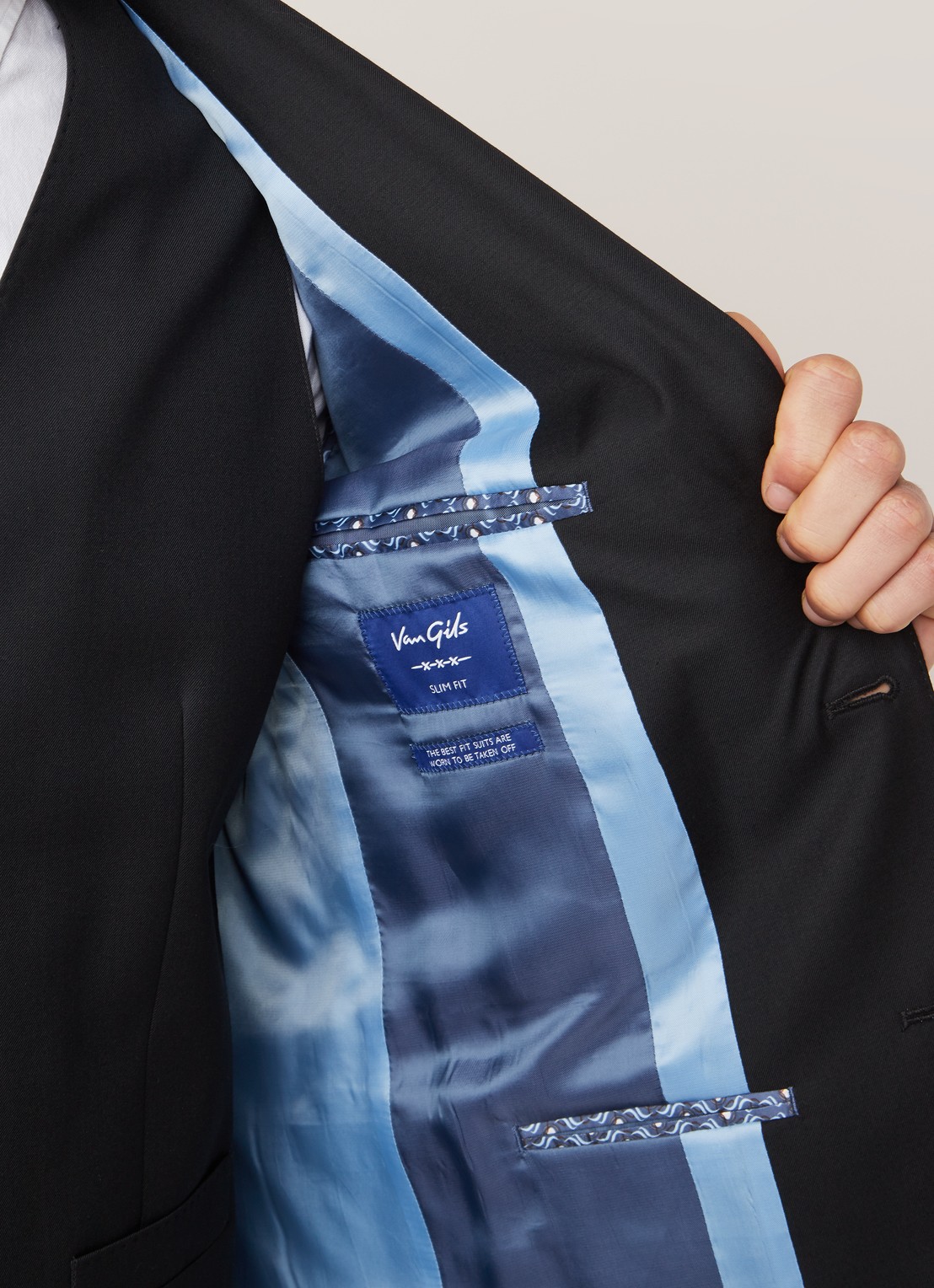 Van Gils Zayn slim fit colbert in wolblend met dubbele split - detail 4 zwart