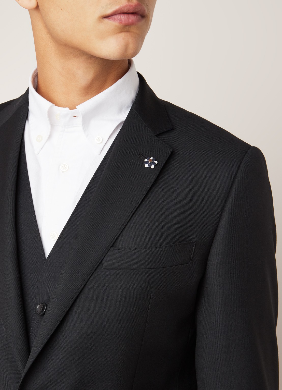 Van Gils Zayn slim fit colbert in wolblend met dubbele split - detail 6 zwart