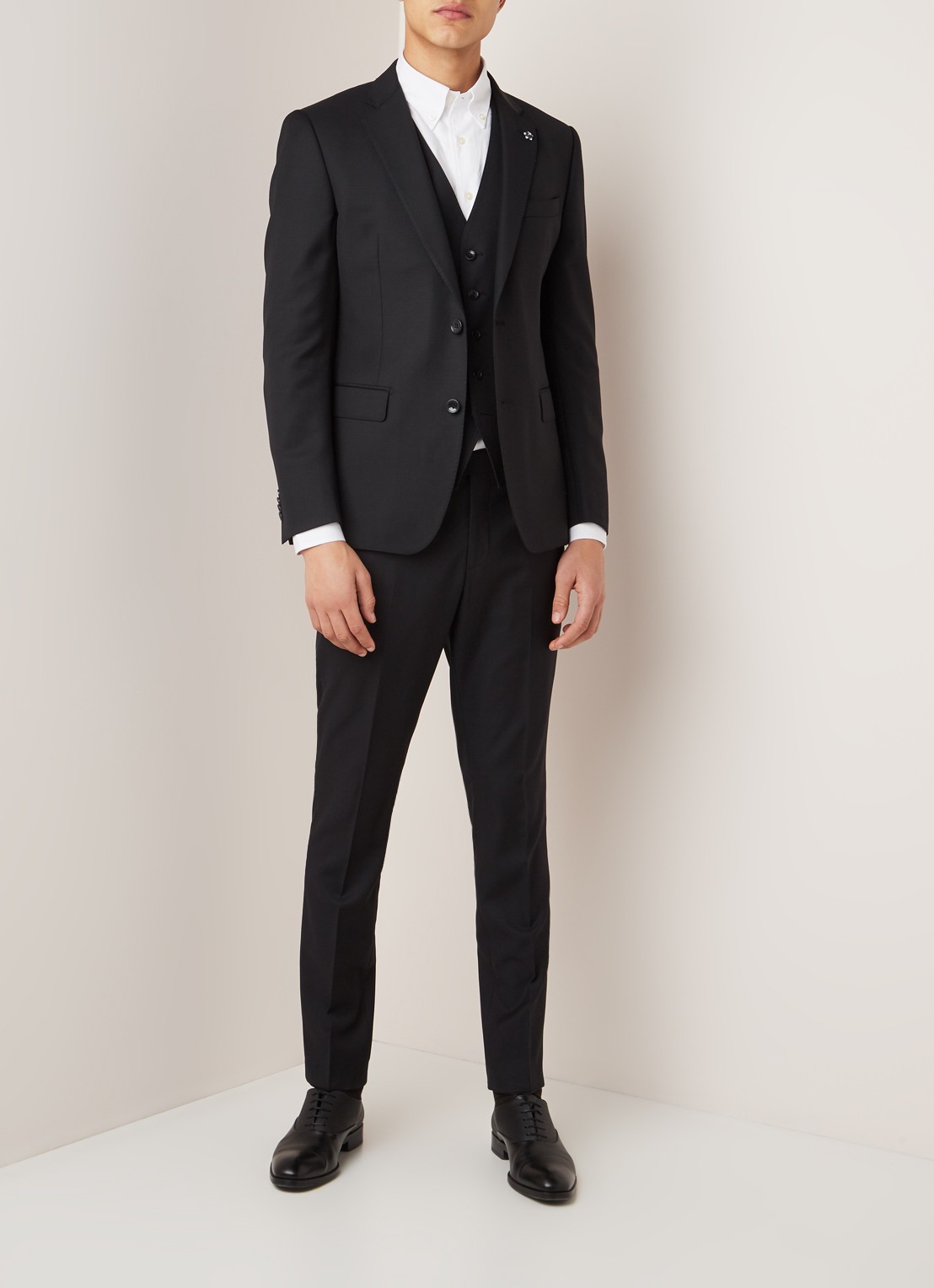 Van Gils Zayn slim fit colbert in wolblend met dubbele split - voorkant 2 zwart