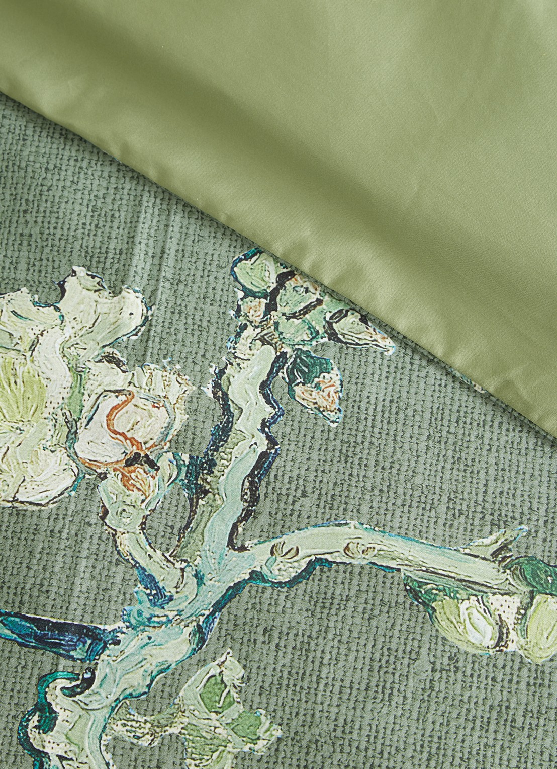 Van Gogh Museum Almond Blossom dekbedovertrekset van katoensatijn 220TC - inclusief kussenslopen - detail groen