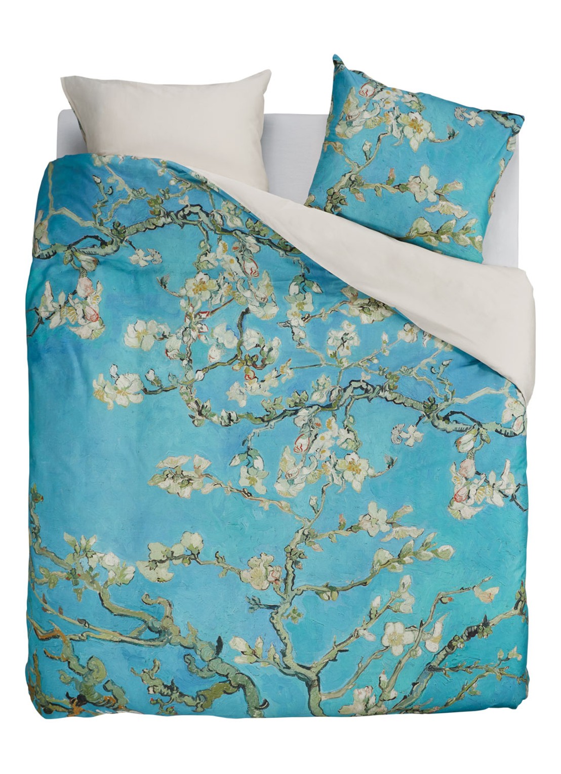 Van Gogh Museum Almond Blossom katoensatijn dekbedovertrekset - inclusief kussenslopen - voorkant blauw