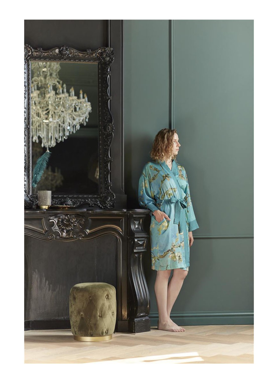 Van Gogh Museum Almond Blossom kimono met bloemenprint - voorkant 6 blauw