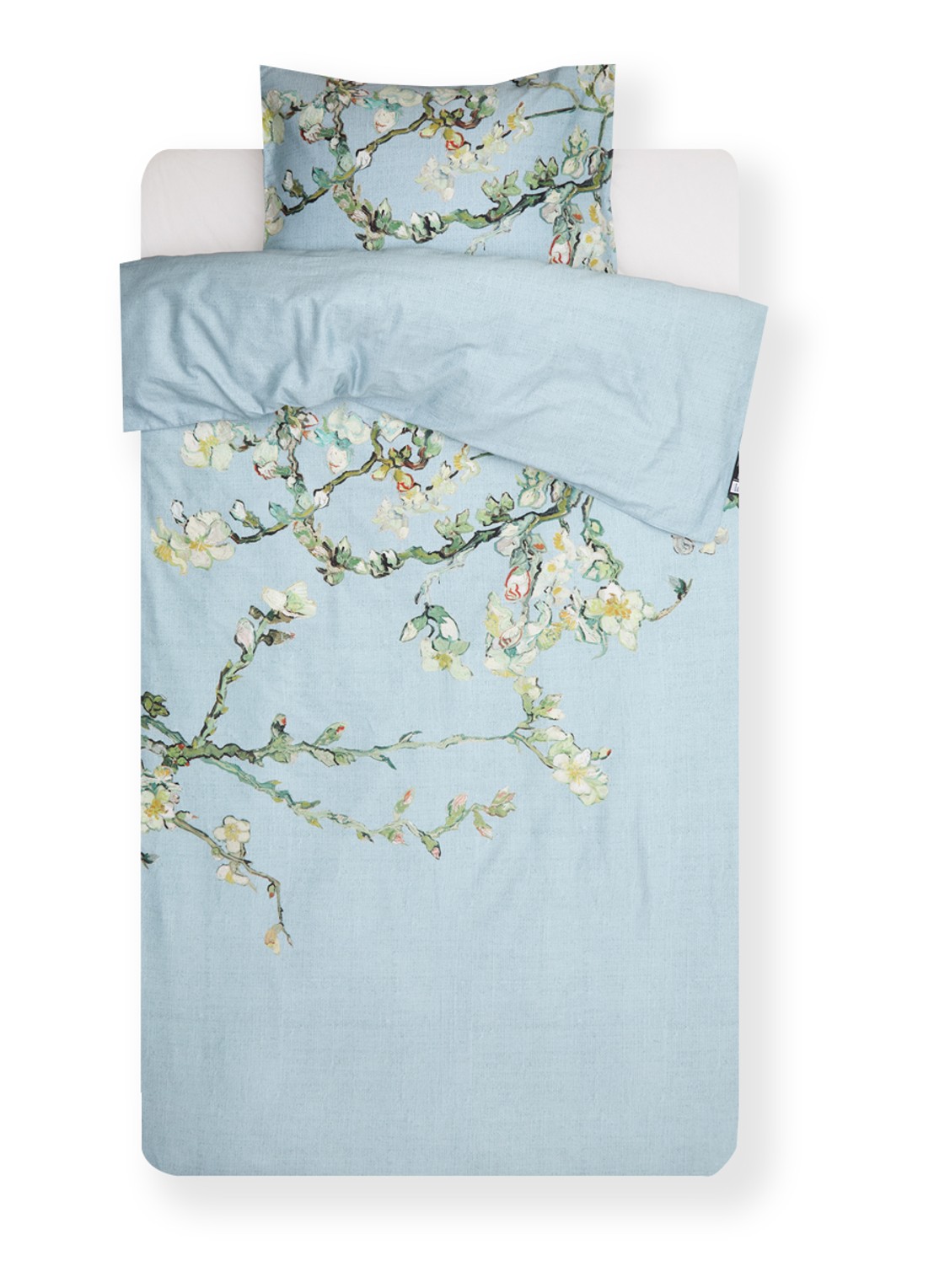 Van Gogh Museum Blossom dekbedovertrekset van katoensatijn 220TC - inclusief kussensloop - voorkant 2 blauwgrijs