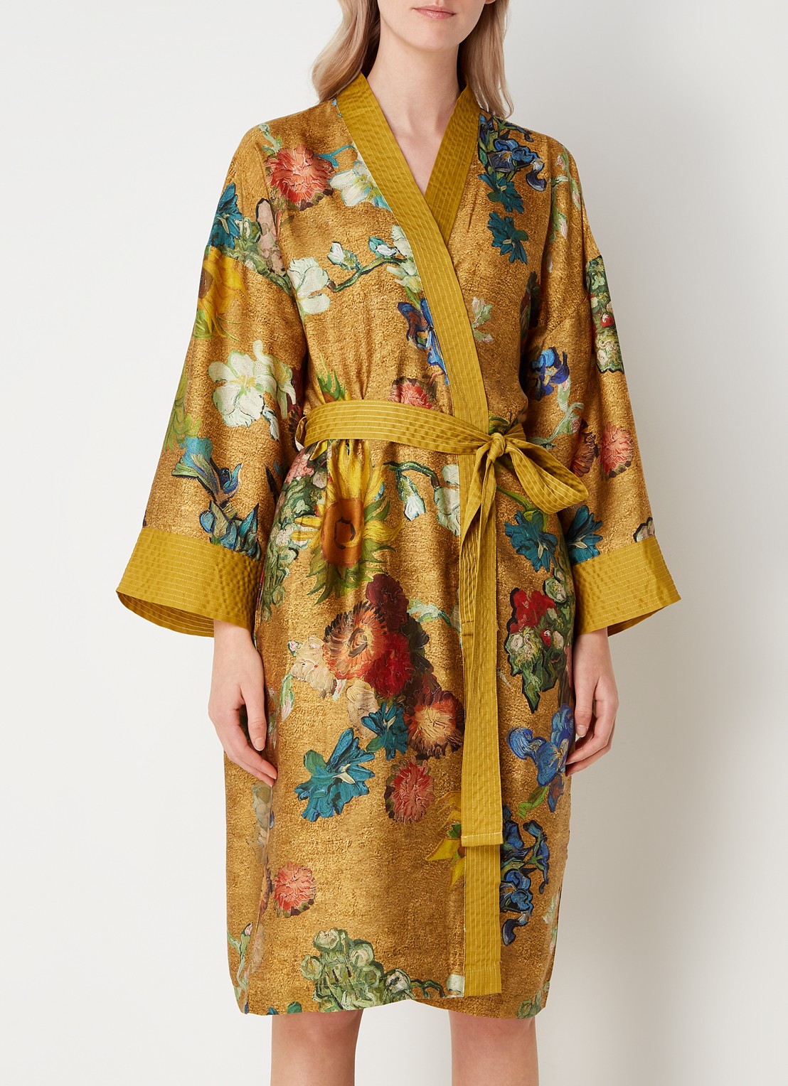 Van Gogh Museum Kimono van satijn met bloemenprint - detail 2 goud