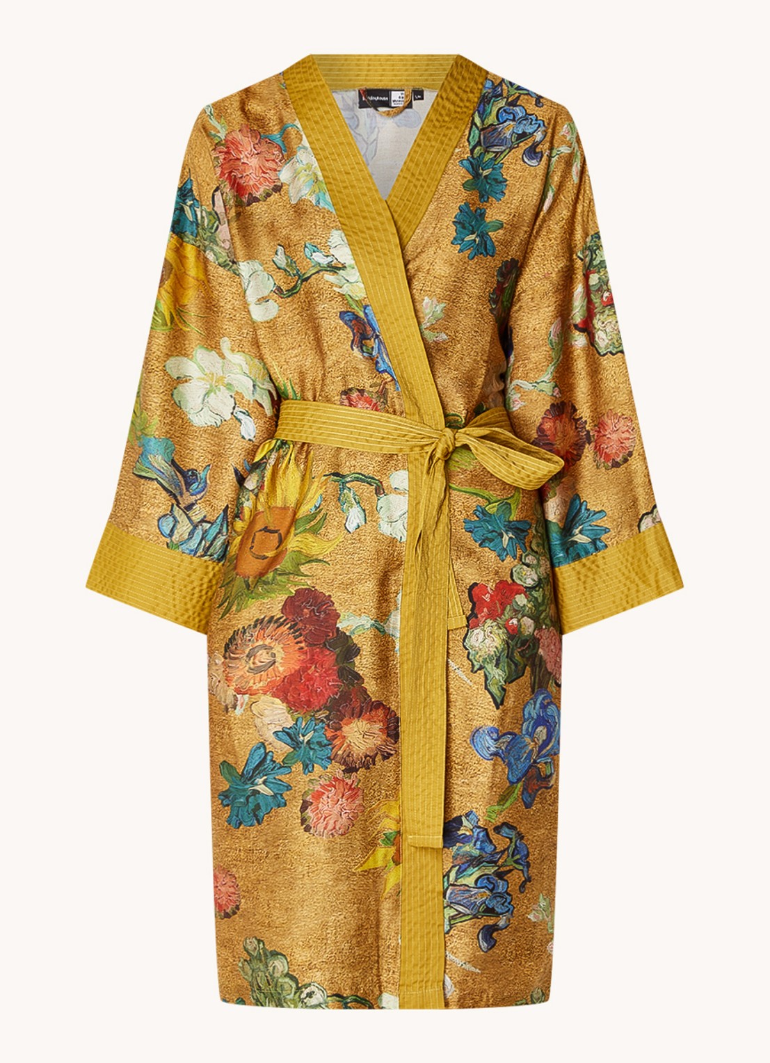 Van Gogh Museum Kimono van satijn met bloemenprint - voorkant 3 goud