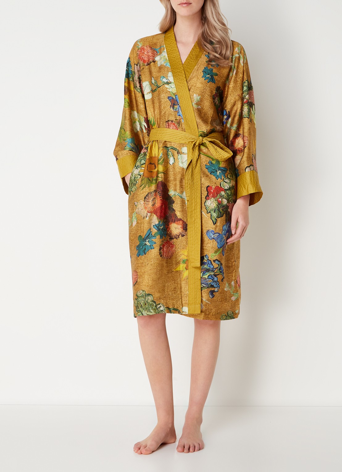 Van Gogh Museum Kimono van satijn met bloemenprint - voorkant 4 goud