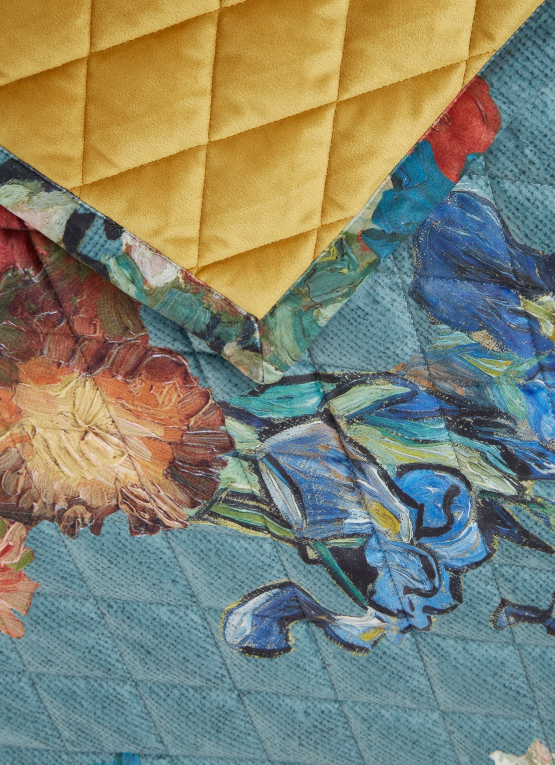 Van Gogh Museum Partout des Fleurs bedsprei van fluweel - detail 2 zeegroen