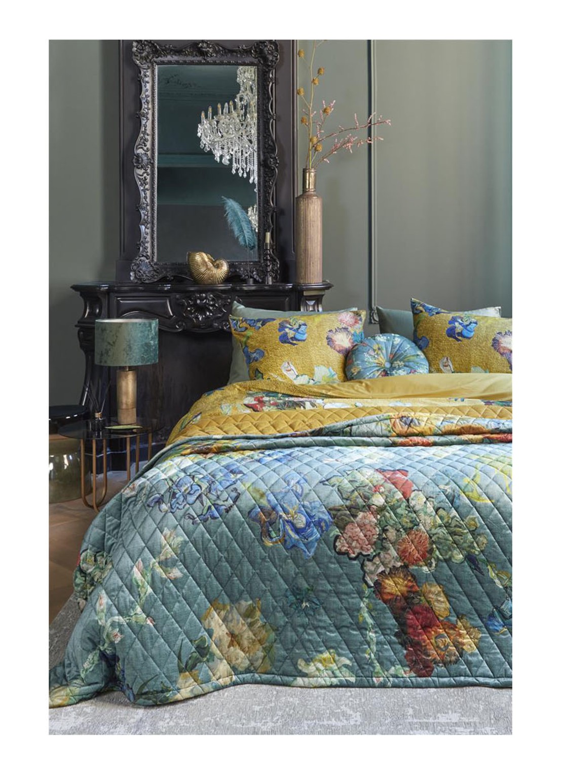 Van Gogh Museum Partout des Fleurs bedsprei van fluweel - voorkant 4 zeegroen