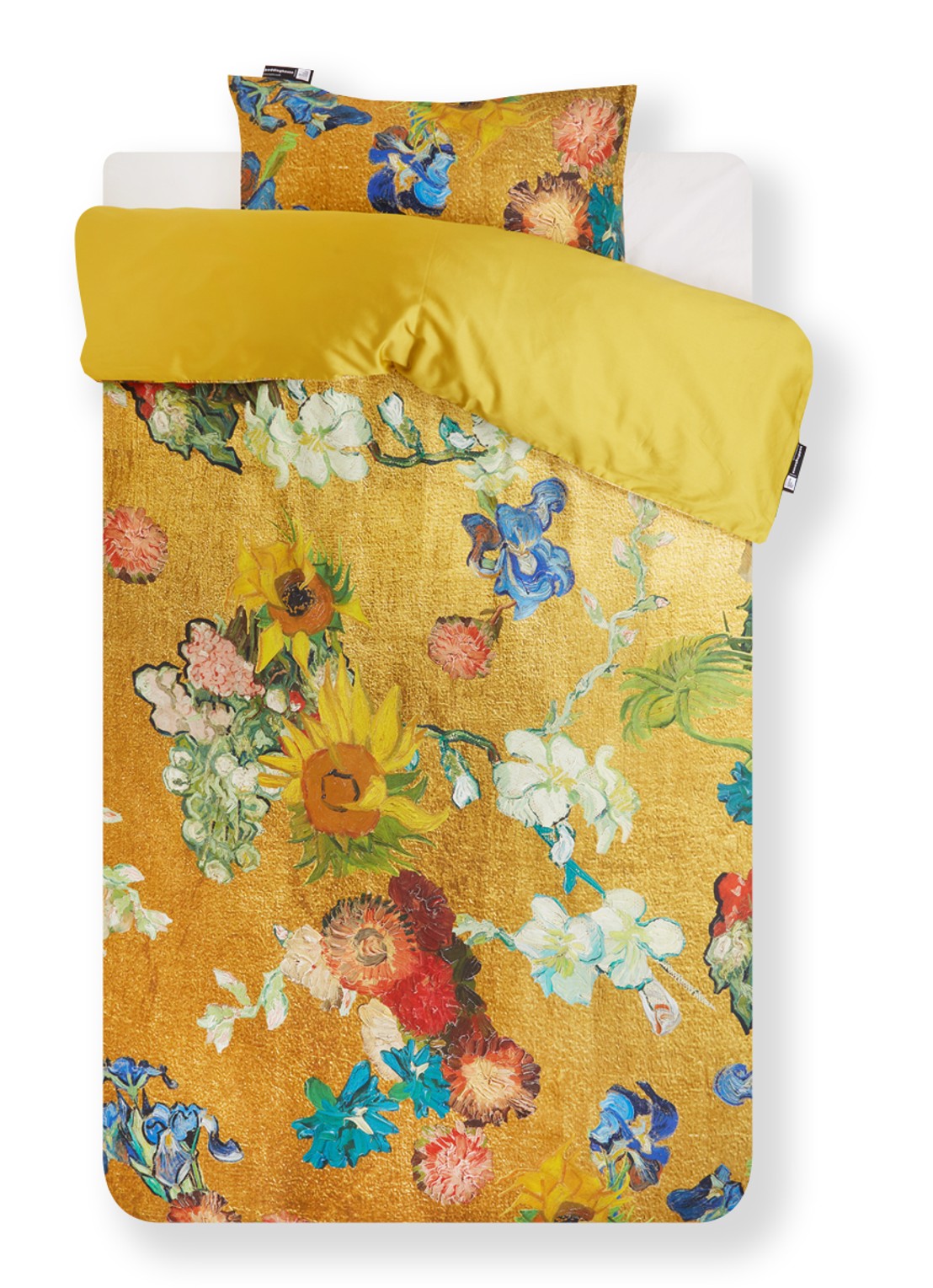 Van Gogh Museum Partout des Fleurs dekbedovertrek van katoensatijn - inclusief kussensloop - voorkant goud