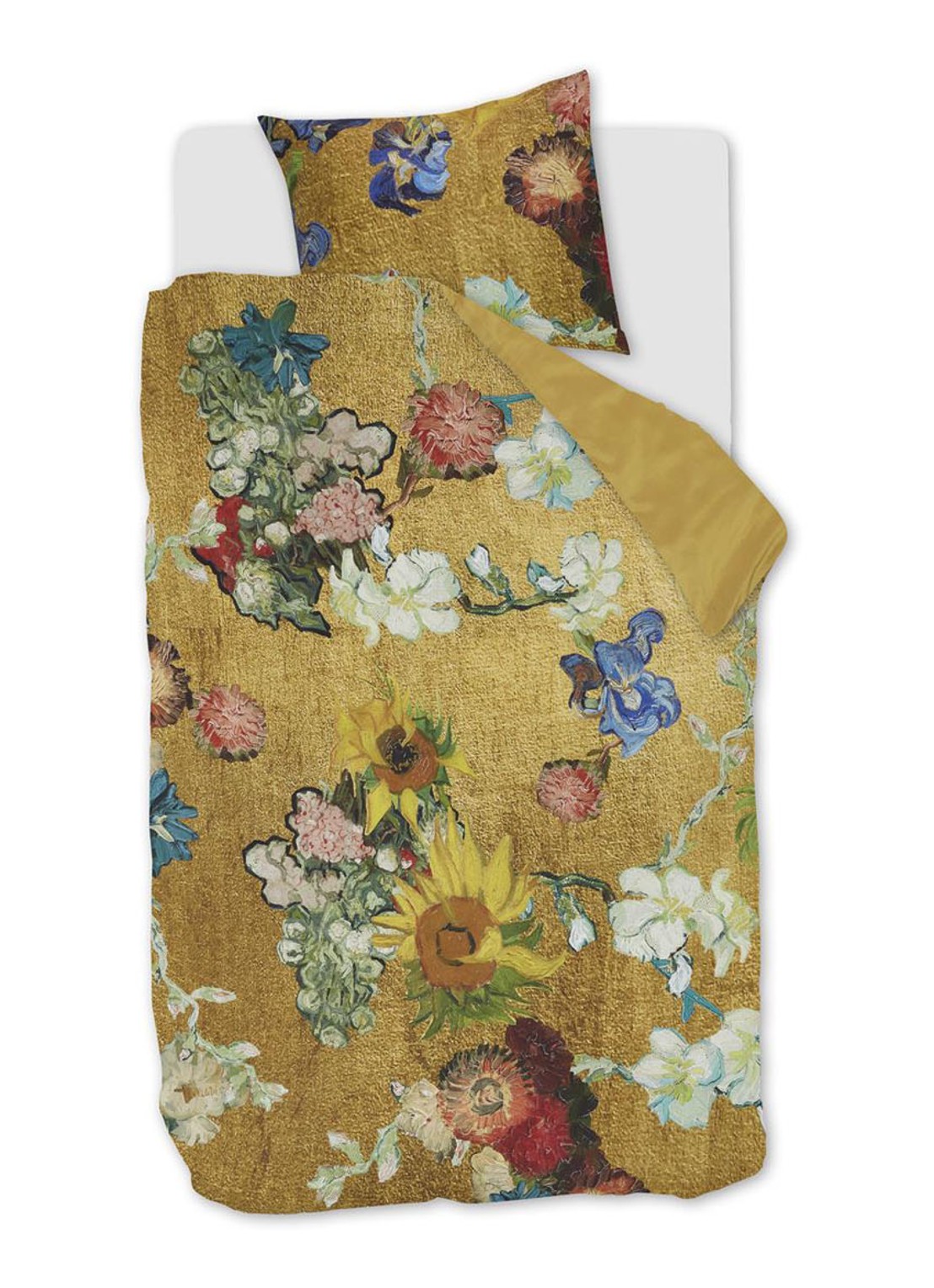 Van Gogh Museum Partout des Fleurs dekbedovertrek van katoensatijn - inclusief kussensloop - voorkant goud