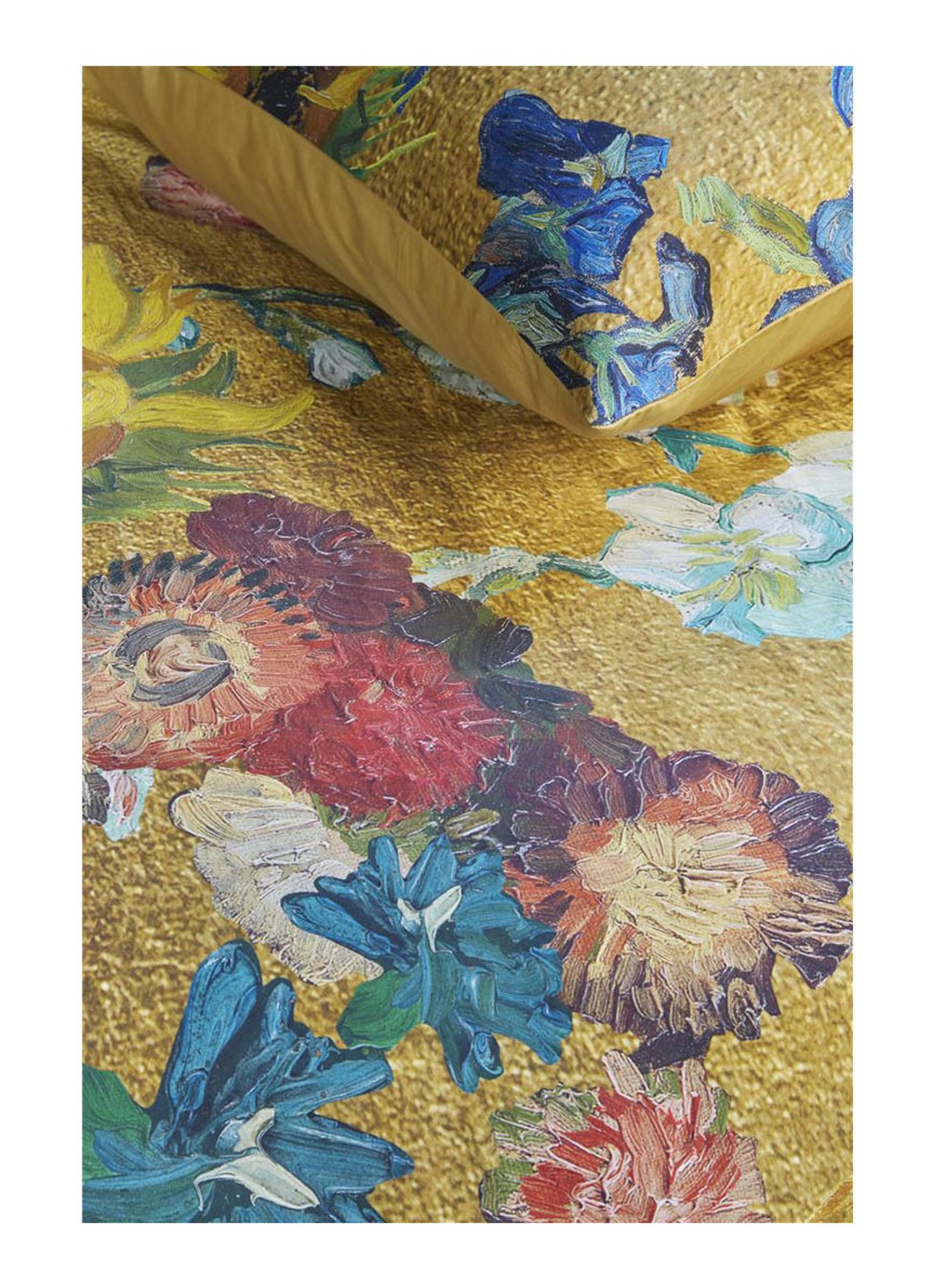 Van Gogh Museum Partout des Fleurs dekbedovertrek van katoensatijn - inclusief kussensloop - voorkant 2 goud