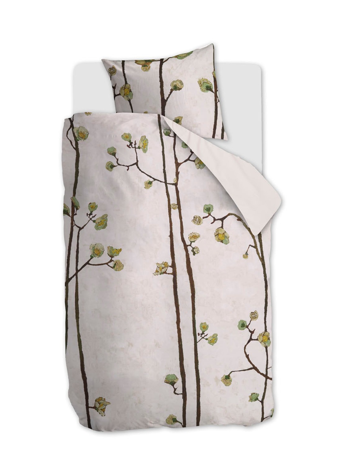 Van Gogh Museum Plum Blossoms dekbedovertrekset van katoensatijn 220 TC - inclusief kussenslopen - voorkant 6 gebroken wit