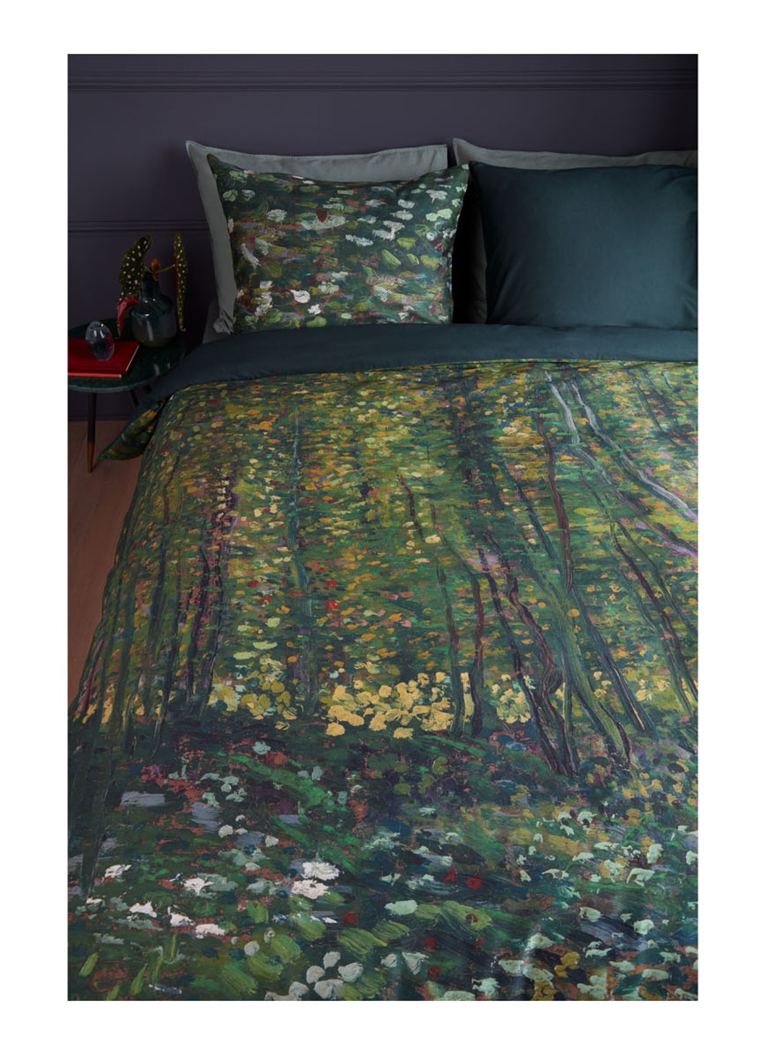 Van Gogh Museum Trees katoensatijn dekbedovertrekset - inclusief kussensloop - voorkant 4 lindegroen