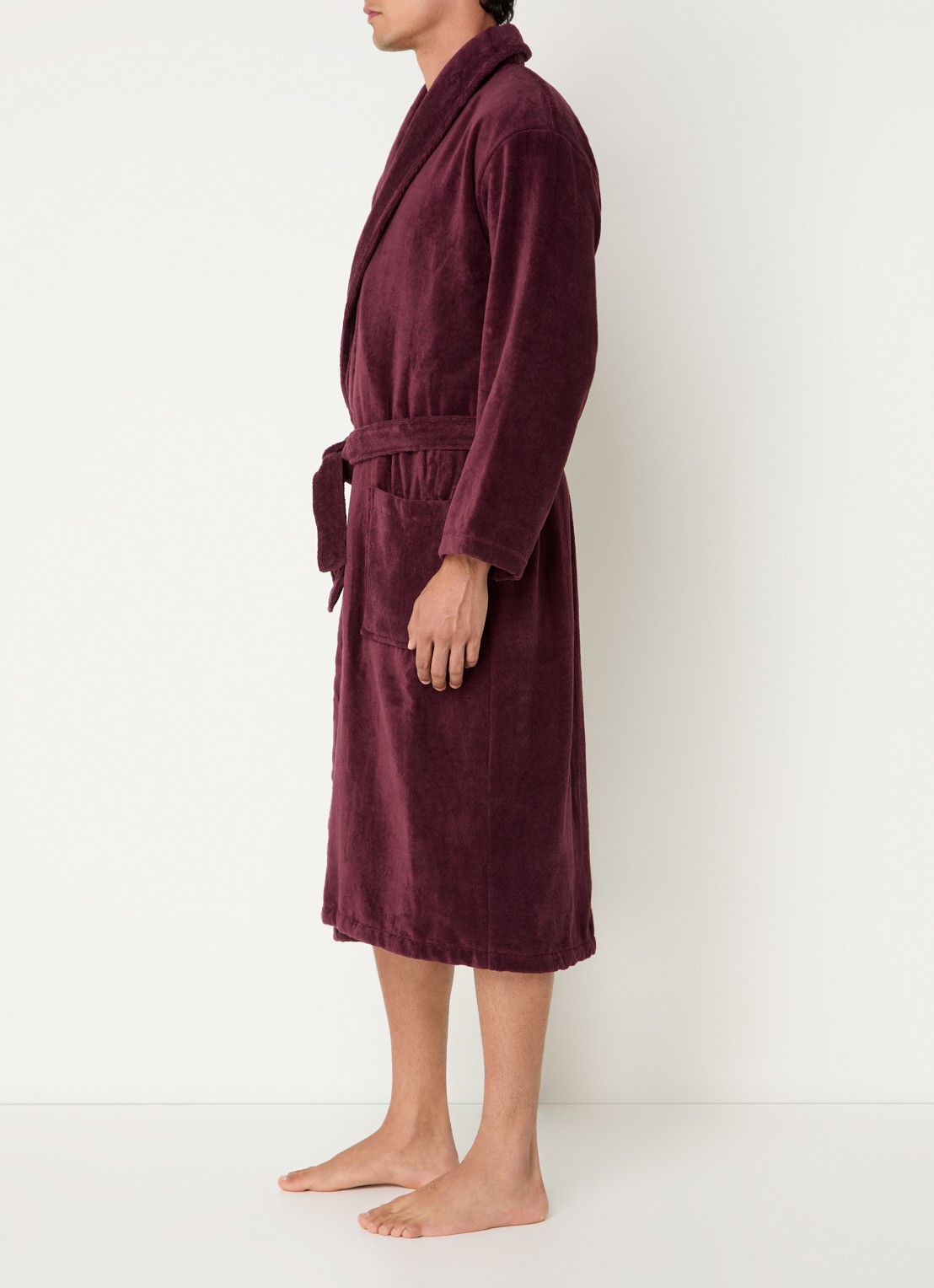 Vandyck Badjas van katoen met opgestikte zakken - unisex - voorkant 5 aubergine