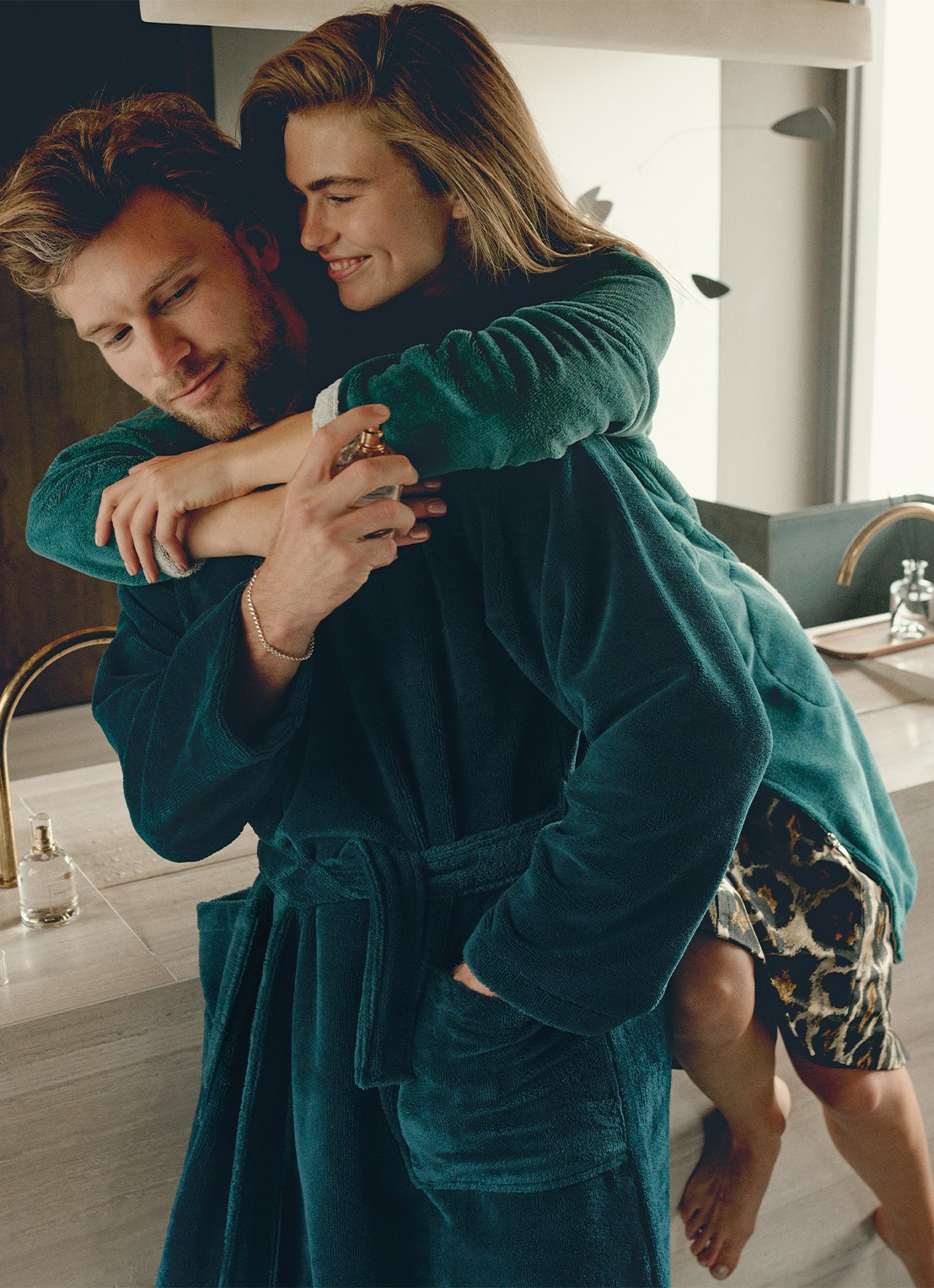 Vandyck Beaumont badjas van katoen - unisex - voorkant 2 petrol