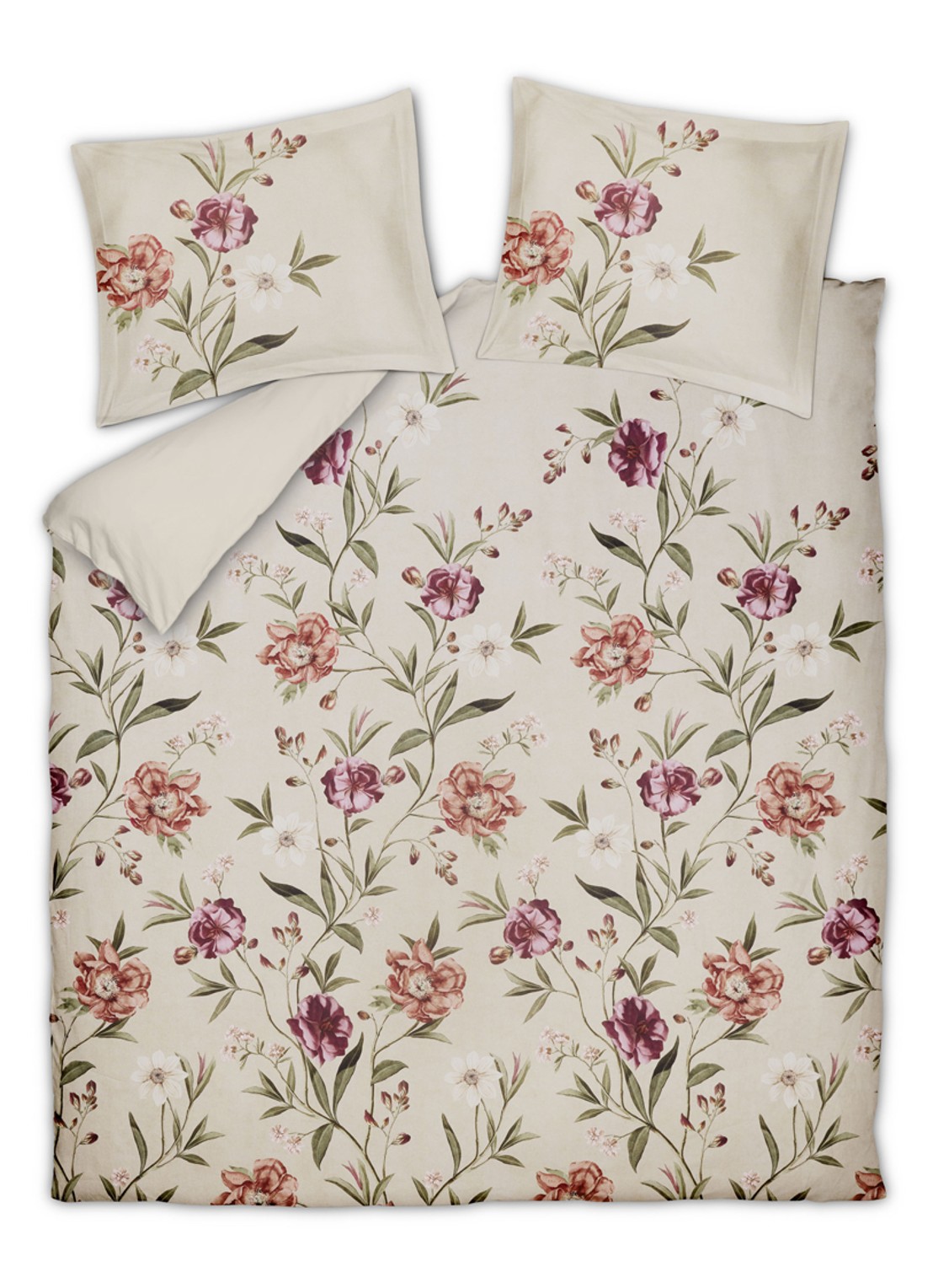 Vandyck Bloomfield dekbedovertrekset van katoensatijn - inclusief kussenslopen - voorkant beige