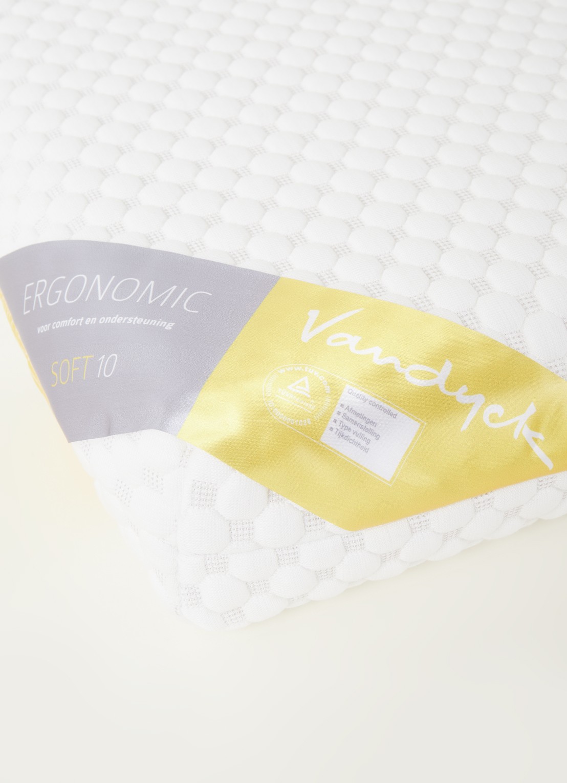 Vandyck Ergonomic 10 zacht hoofdkussen met vulling 60 x 40 cm  - detail wit