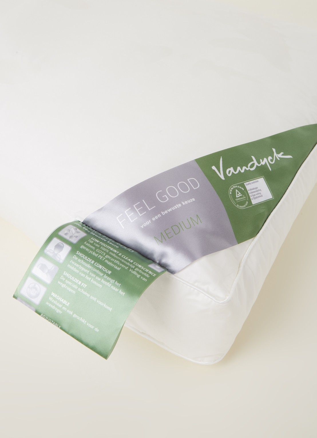 Vandyck Feel Good medium hoofdkussen met vulling van polyester 60 x70 cm - detail 3 wit