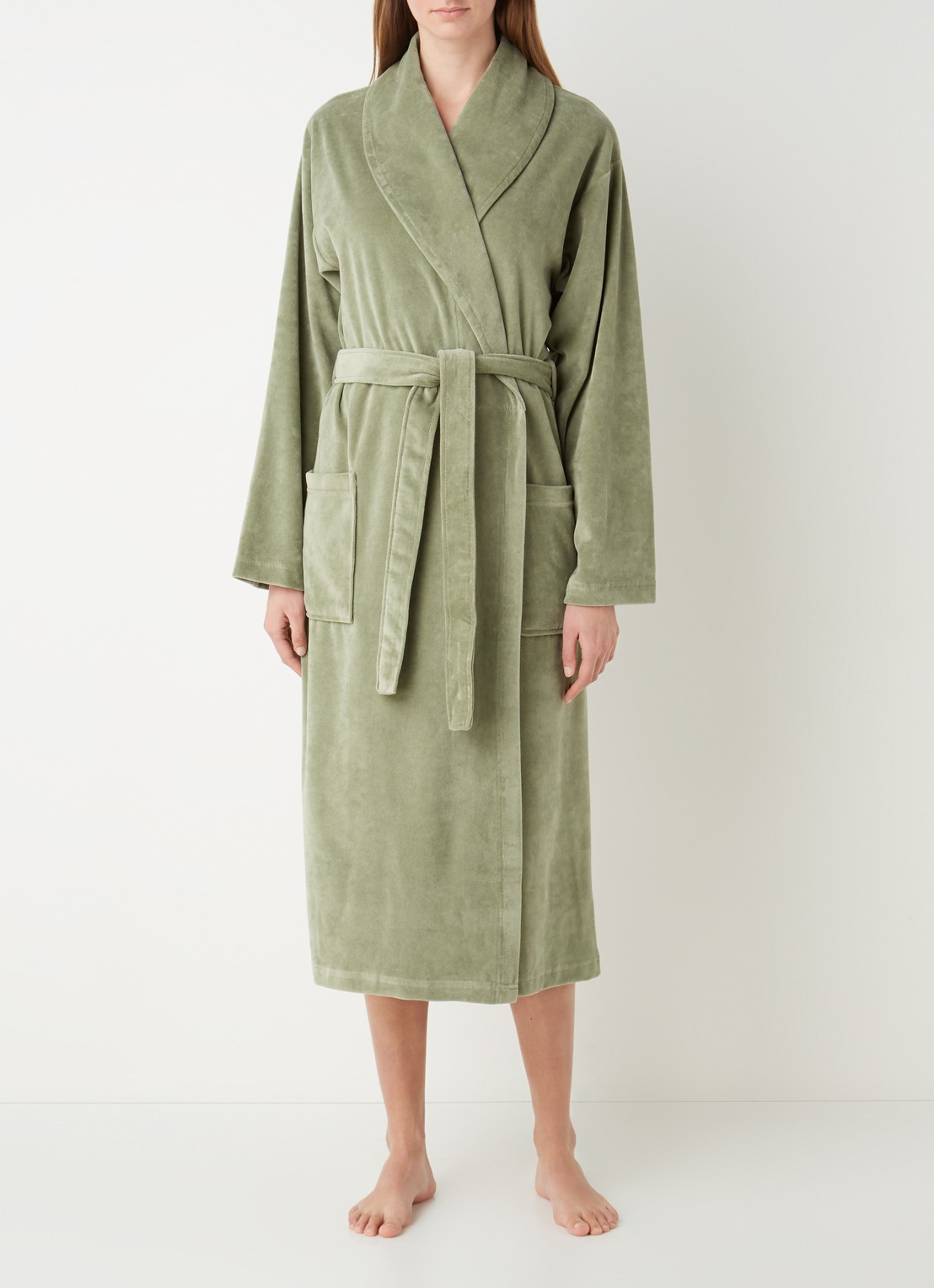 Vandyck Grace badjas van fluweel met steekzakken - unisex - detail lindegroen